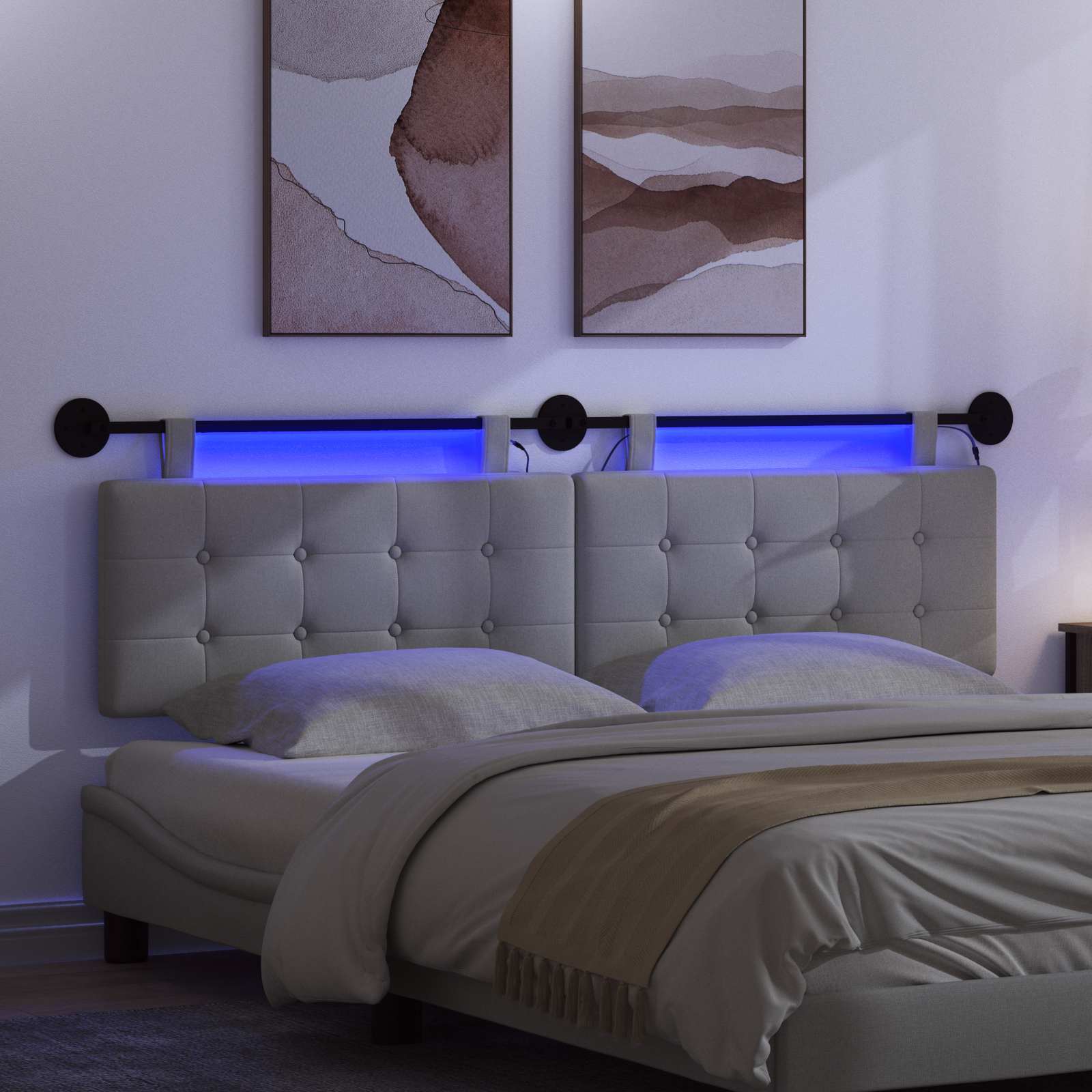 Tête de lit suspendue Avec lumière LED Gris clair Tissu - XIOS