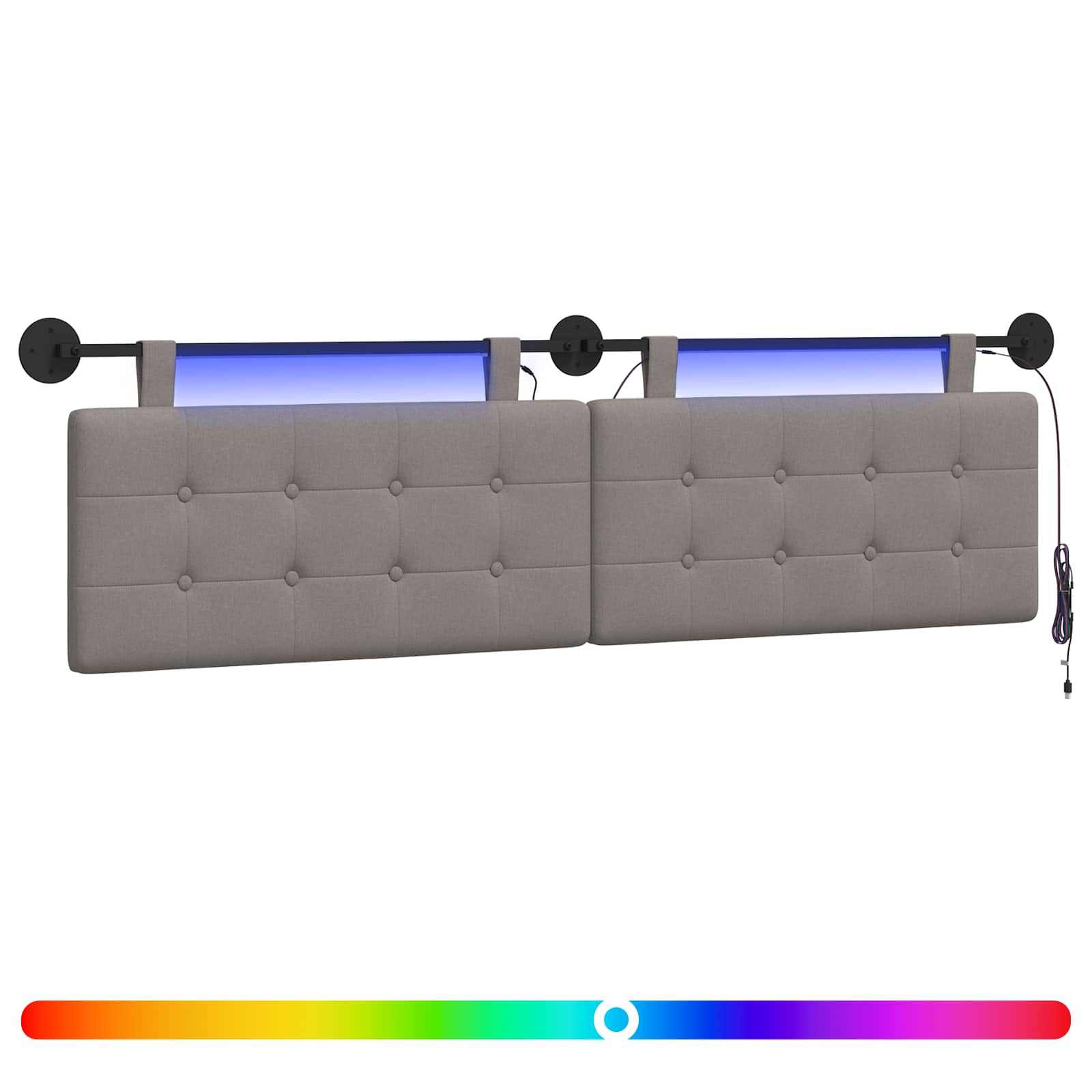 Tête de lit suspendue Avec lumière LED Taupe Tissu - XIOS