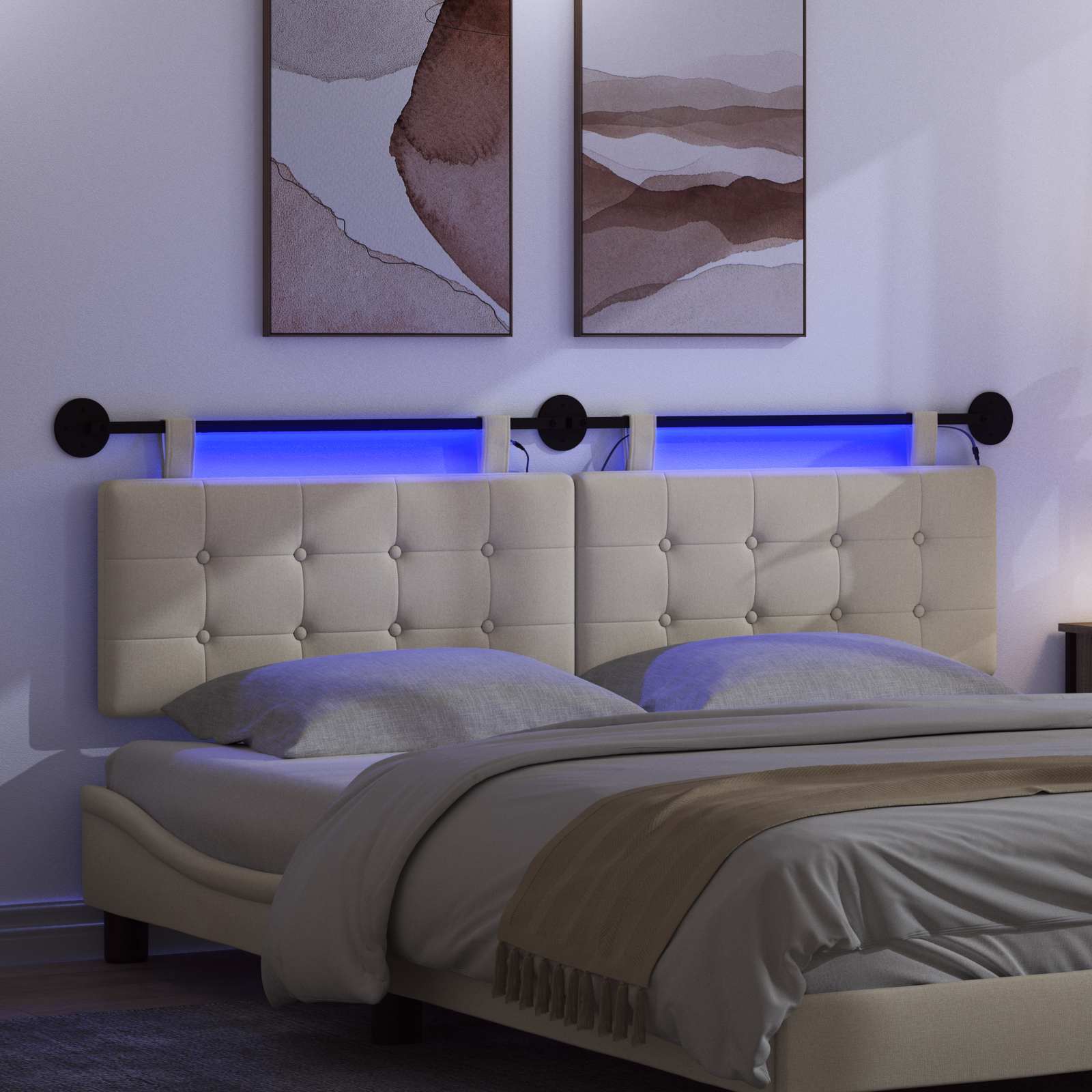 Tête de lit suspendue Avec lumière LED Crème Tissu - XIOS