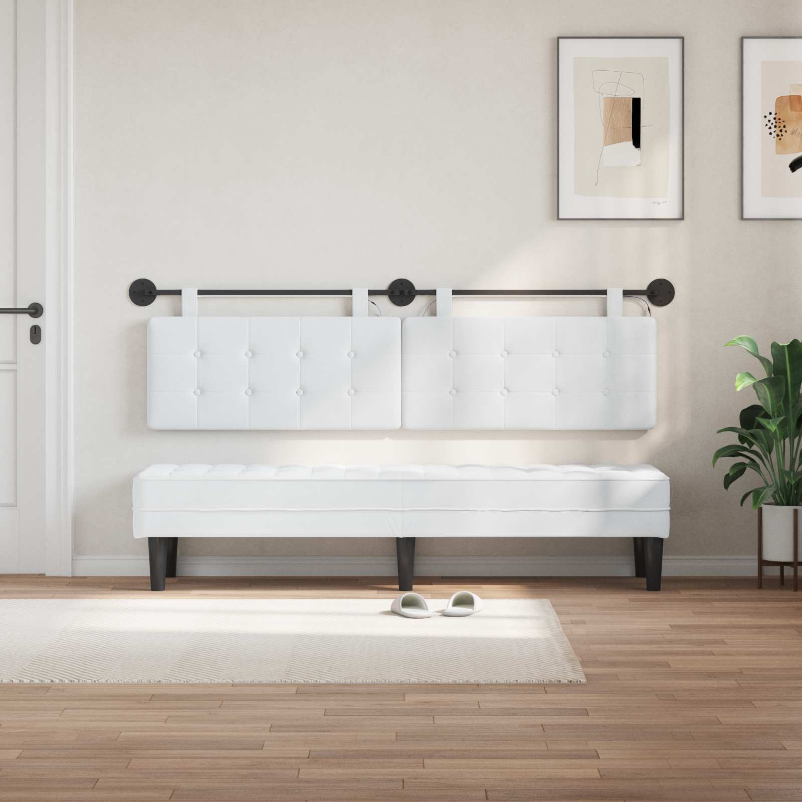 Tête de lit suspendue Avec lumière LED Blanc Tissu - XIOS