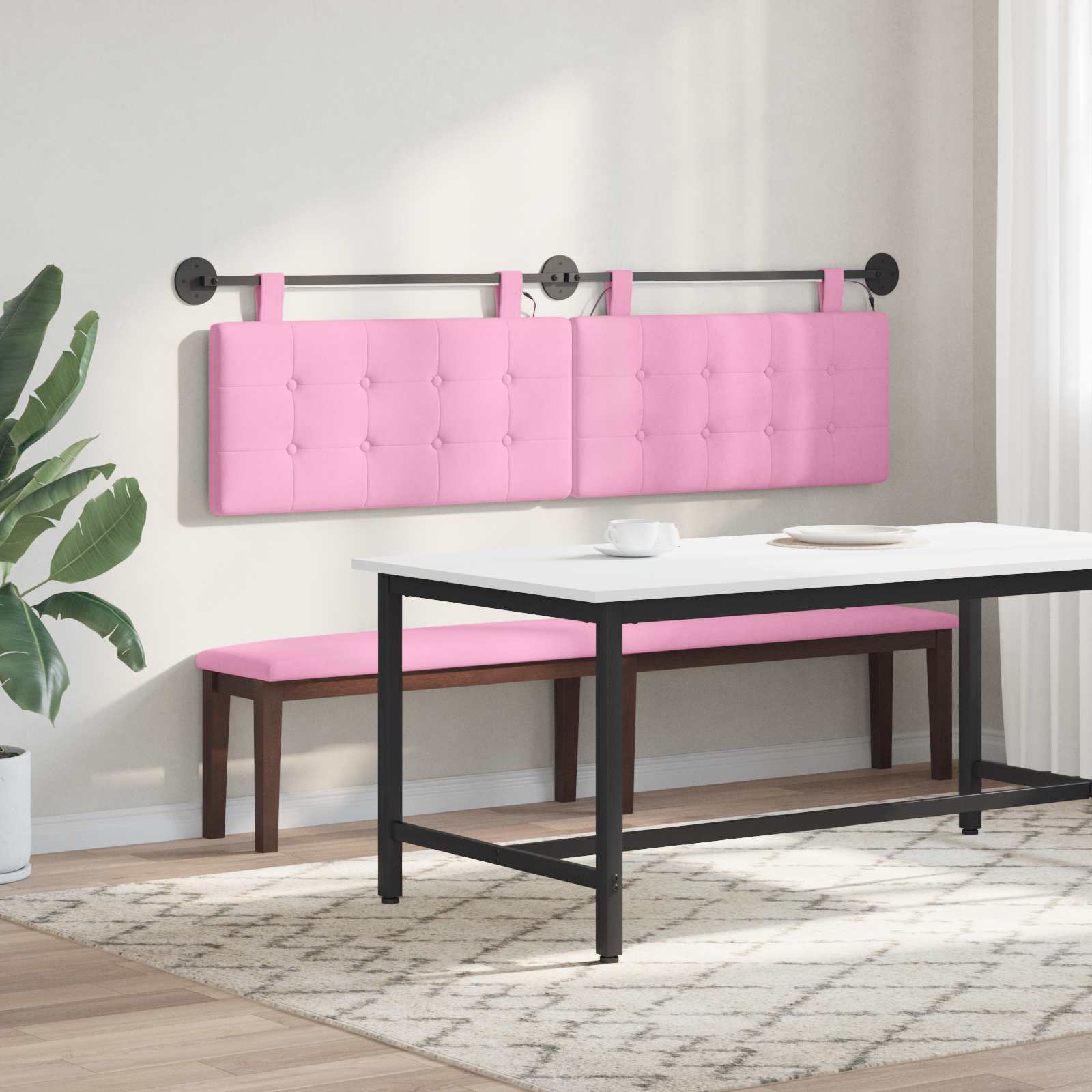 Tête de lit suspendue Avec lumière LED Rose Tissu - XIOS