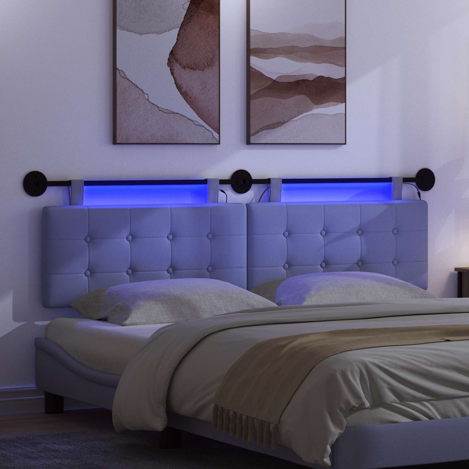 Tête de lit suspendue Avec lumière LED Bleu denim Tissu - XIOS