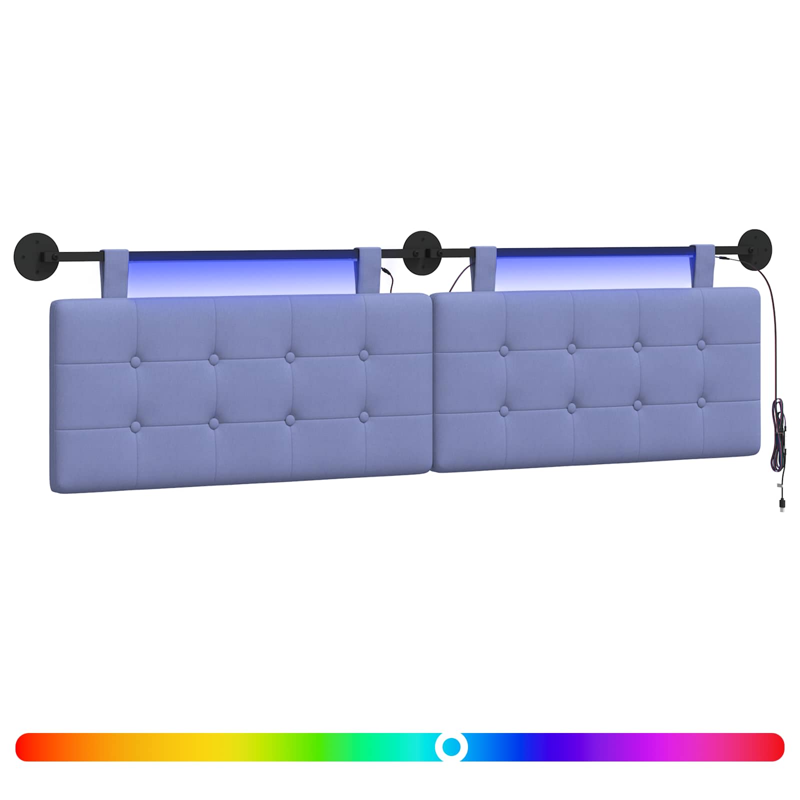 Tête de lit suspendue Avec lumière LED Bleu denim Tissu - XIOS