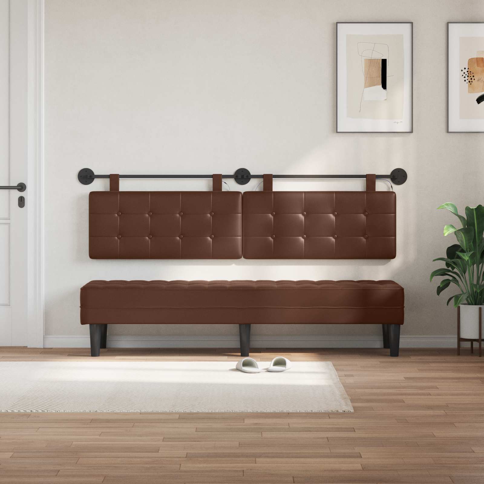Tête de lit suspendue Avec lumière LED Marron Simili cuir - XIOS