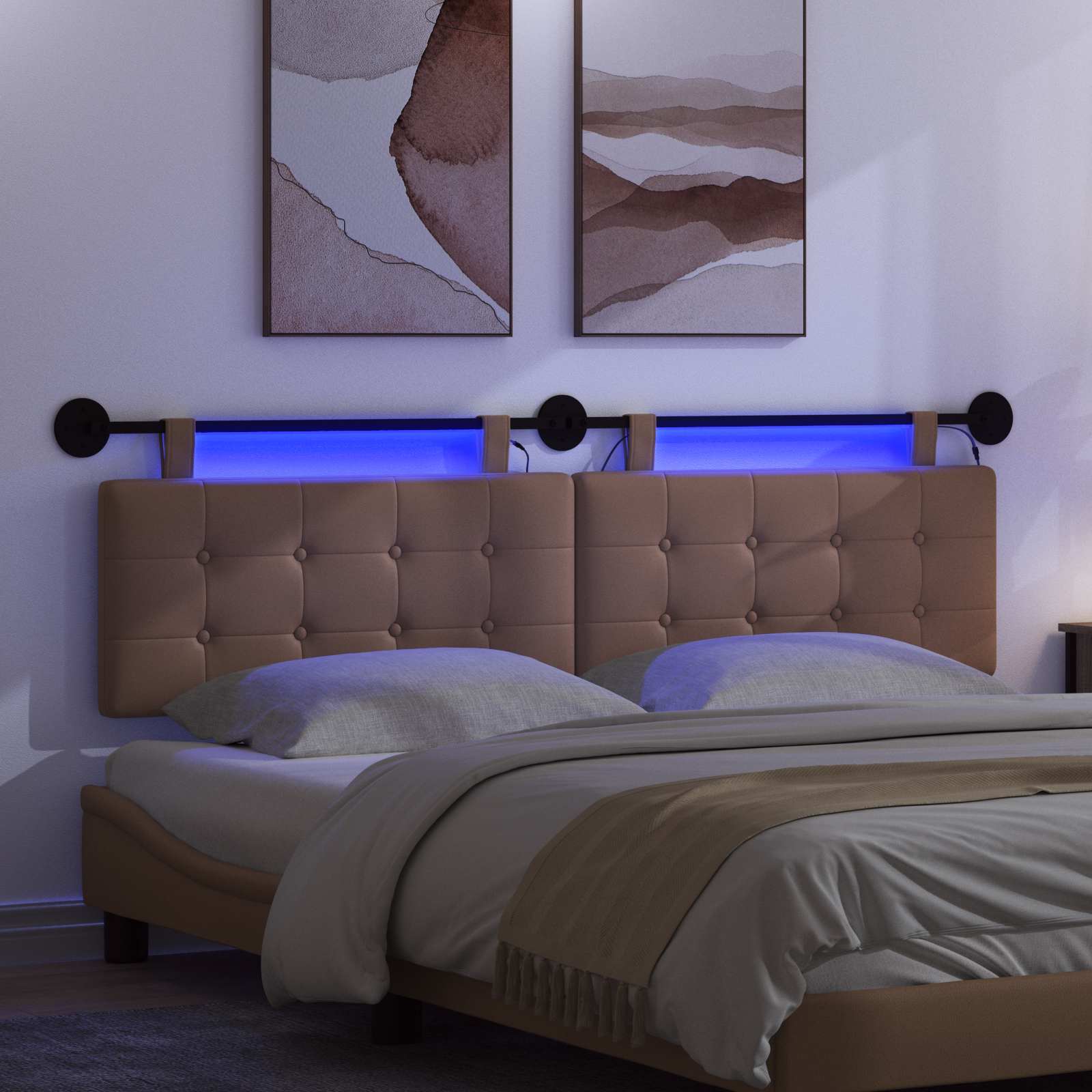 Tête de lit suspendue Avec lumière LED Cappuccino Simili cuir - XIOS
