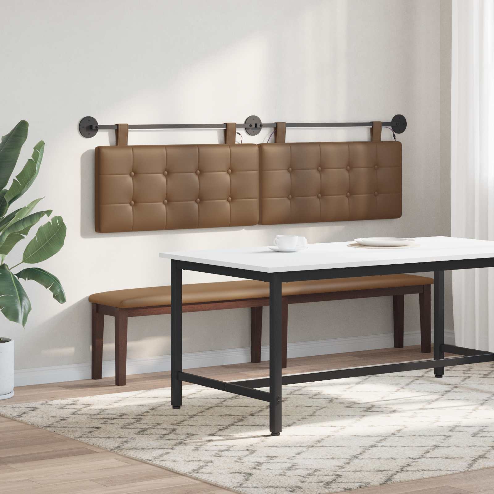 Tête de lit suspendue Avec lumière LED Cappuccino Simili cuir - XIOS