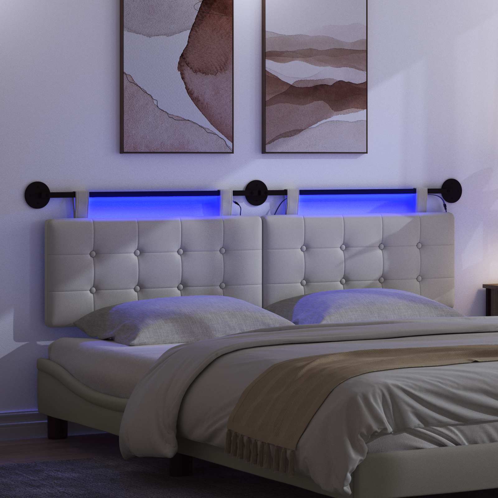Tête de lit suspendue Avec lumière LED Blanc Simili cuir - XIOS