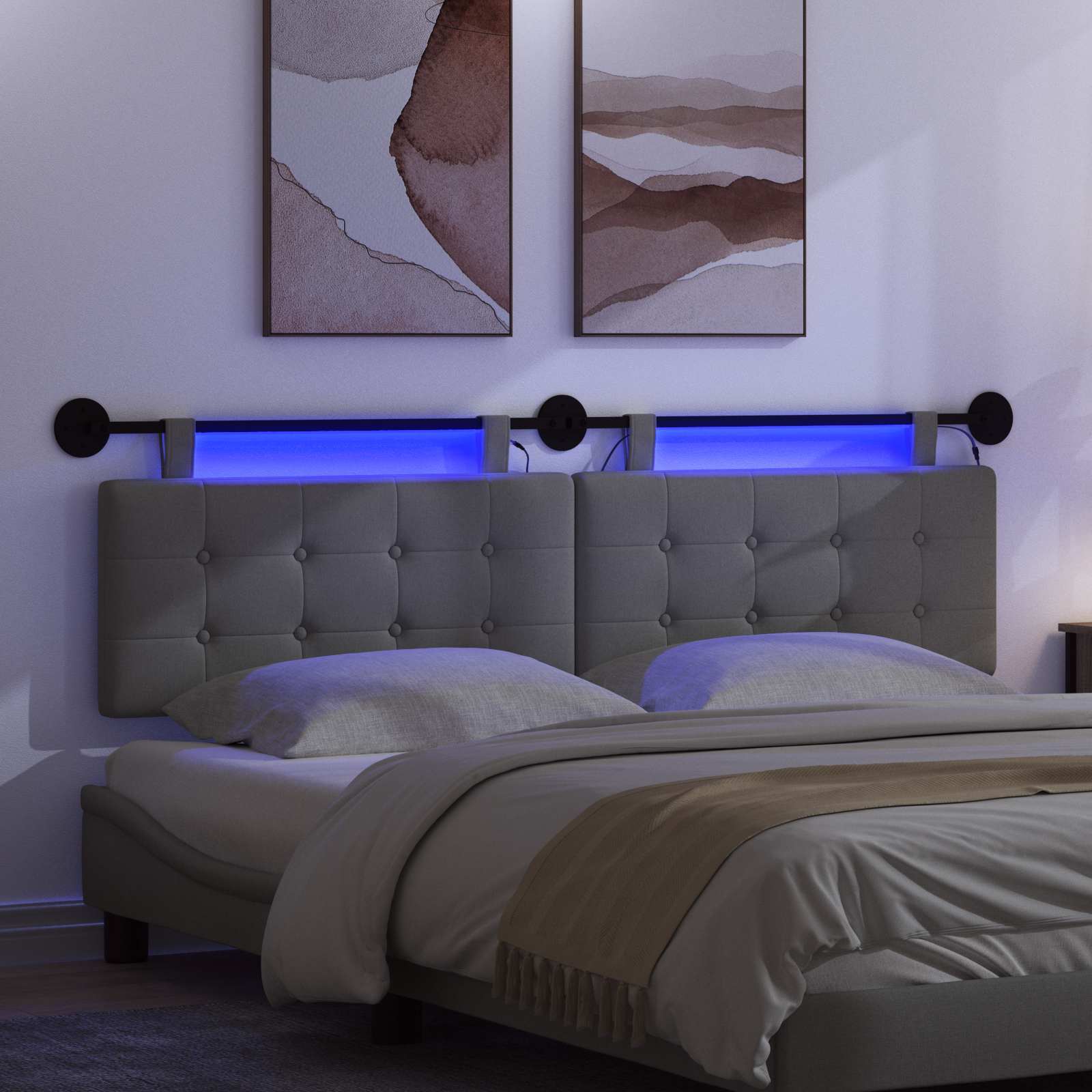 Tête de lit suspendue Avec lumière LED Gris foncé Tissu - XIOS