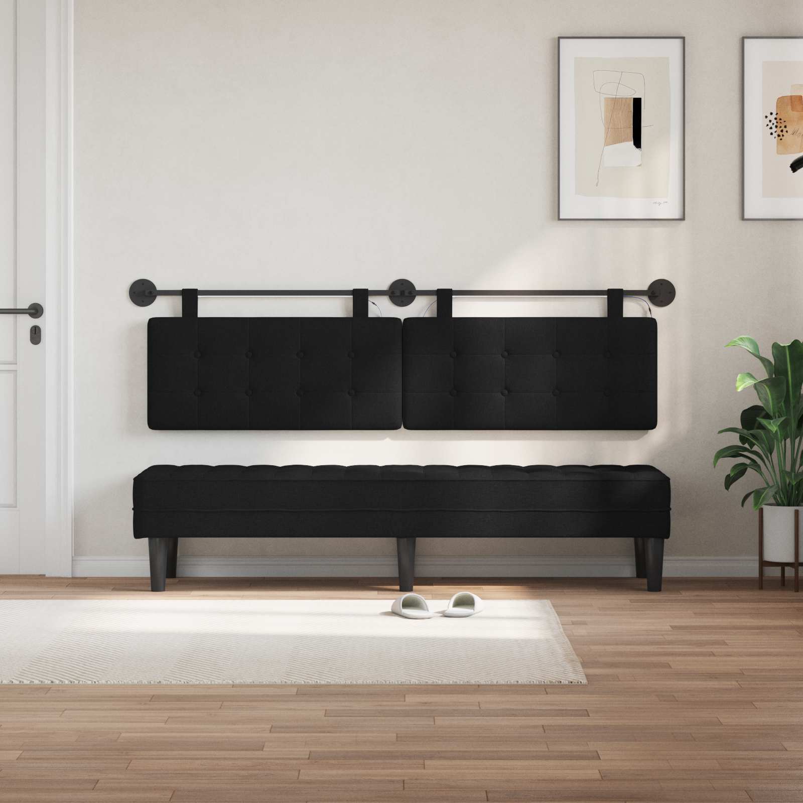 Tête de lit suspendue Avec lumière LED Noir Tissu - XIOS