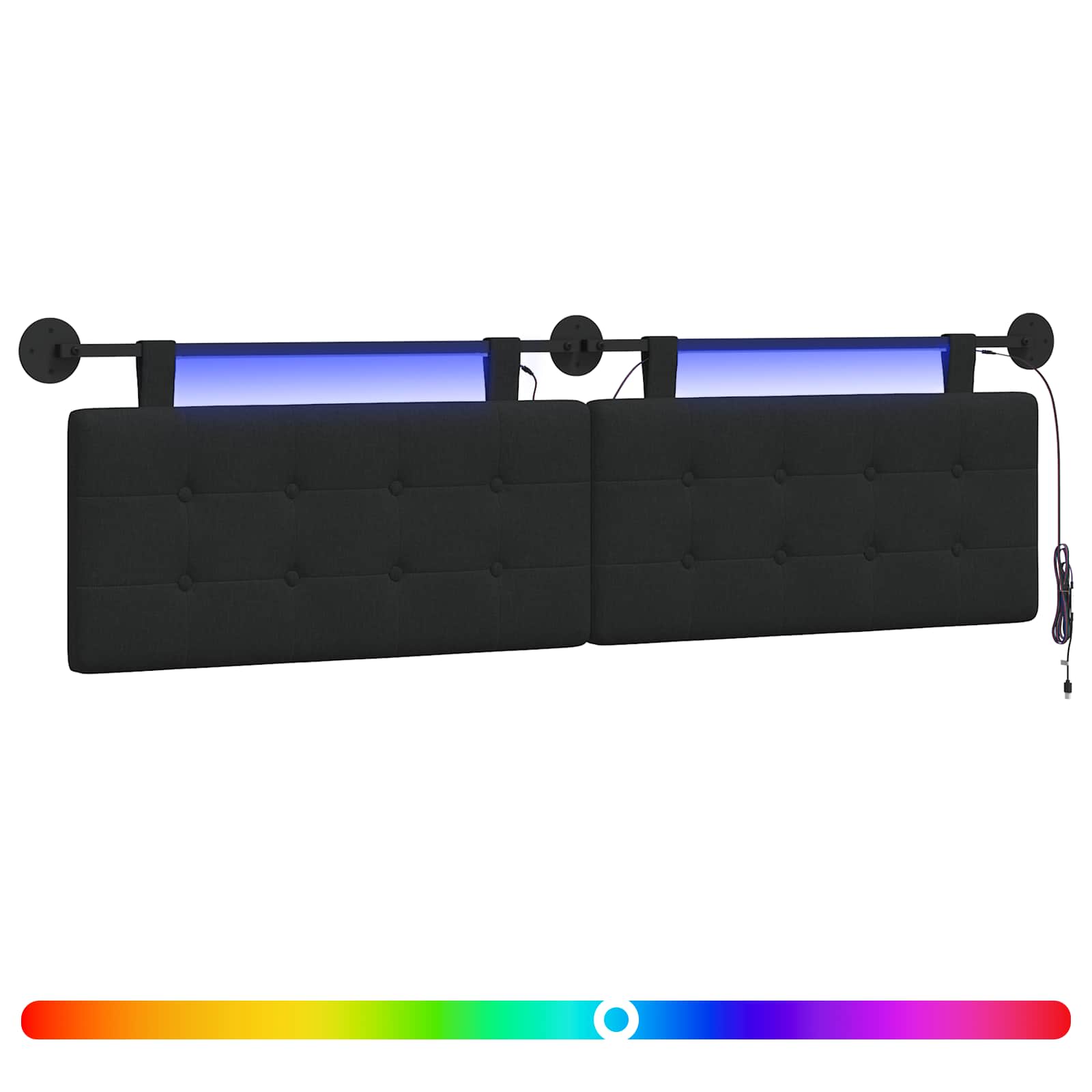 Tête de lit suspendue Avec lumière LED Noir Tissu - XIOS