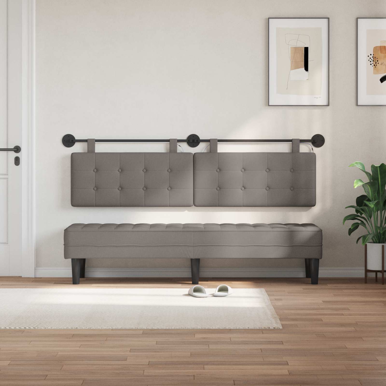 Tête de lit suspendue Avec lumière LED Taupe Tissu - XIOS