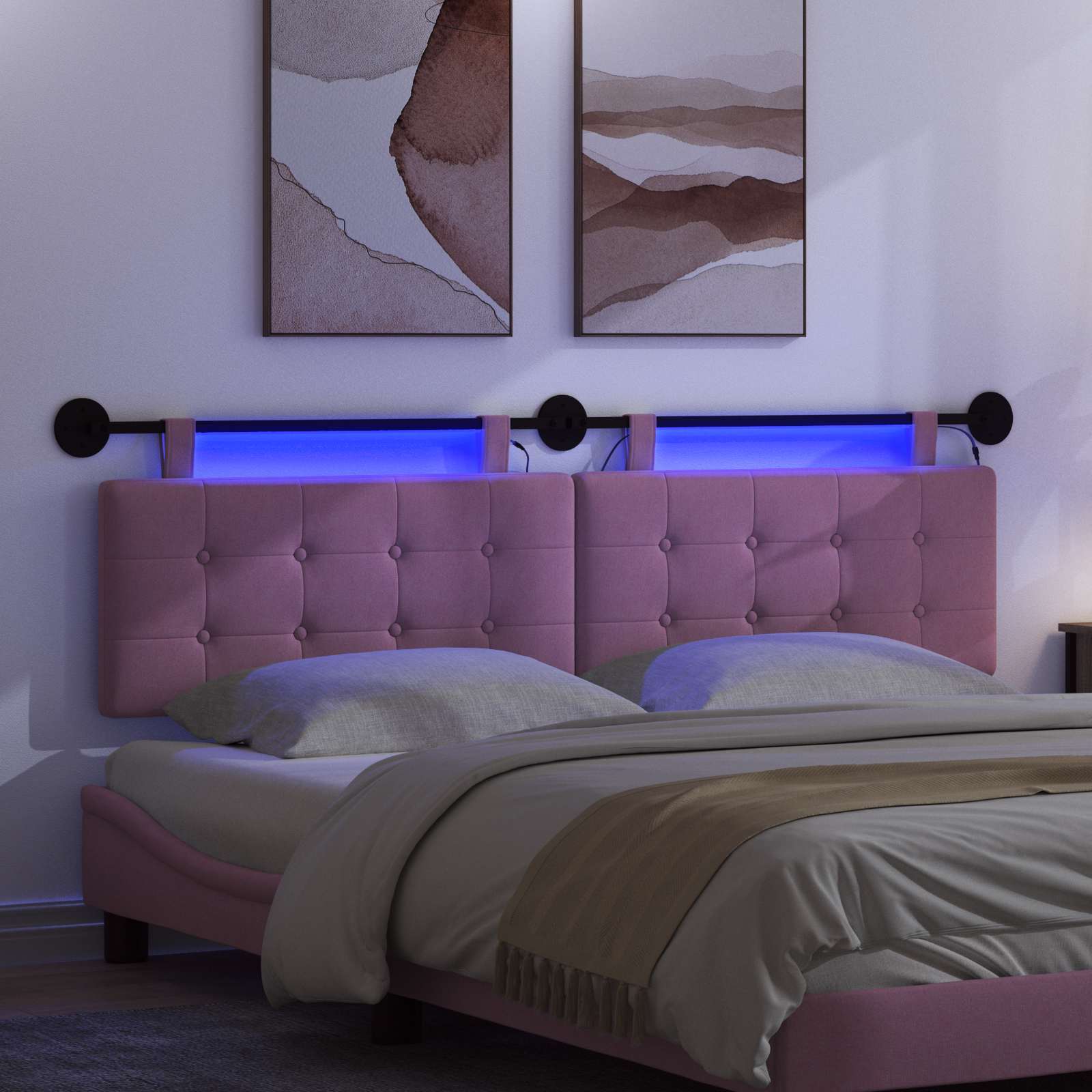 Tête de lit suspendue Avec lumière LED Rose Tissu - XIOS