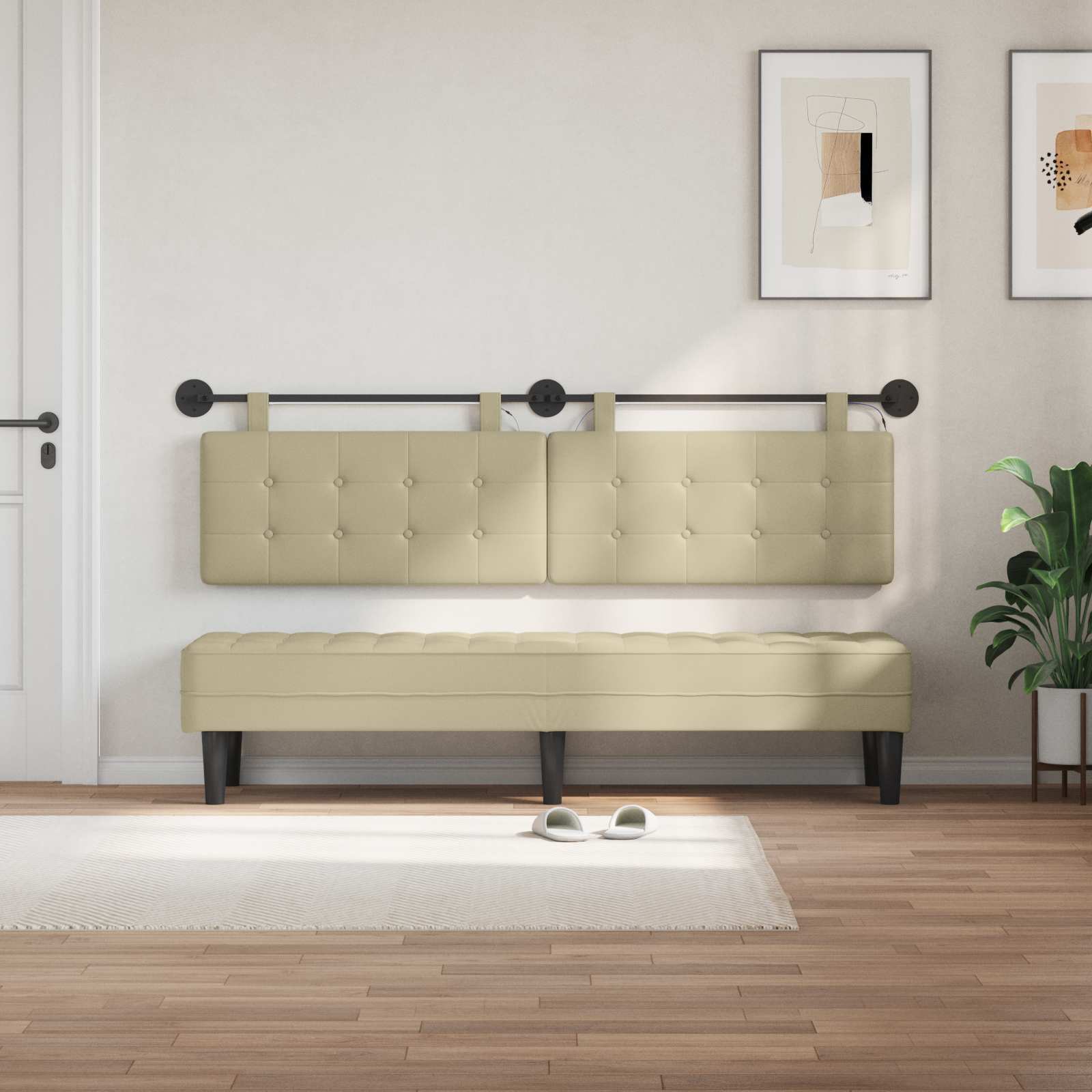 Tête de lit suspendue Avec lumière LED Crème Simili cuir - XIOS