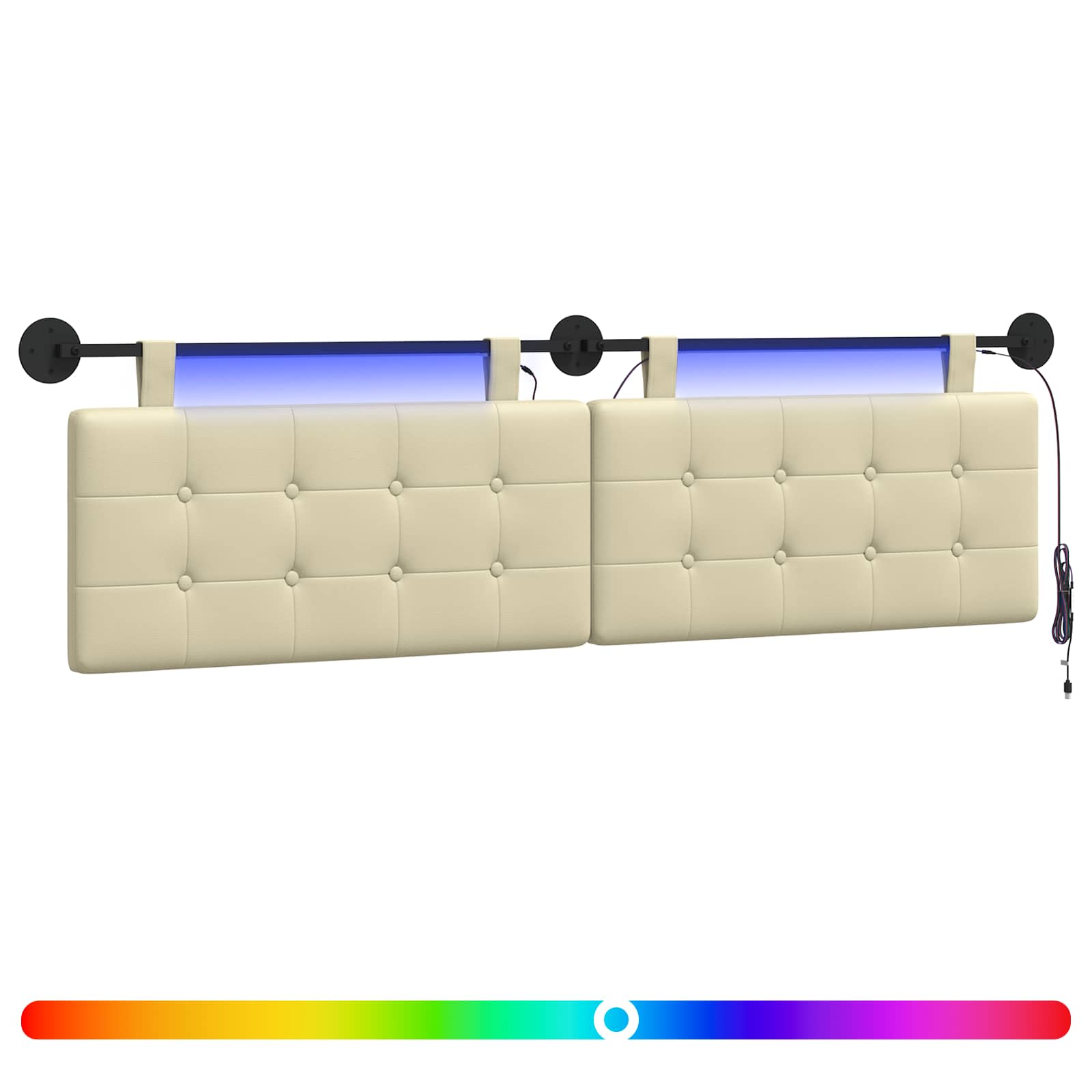 Tête de lit suspendue Avec lumière LED Crème Simili cuir - XIOS