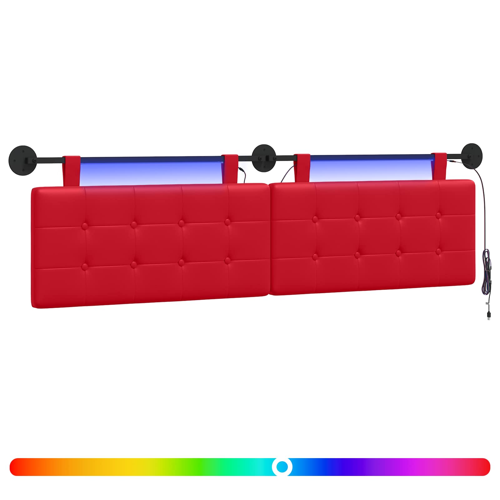 Tête de lit suspendue Avec lumière LED Rouge Simili cuir - XIOS