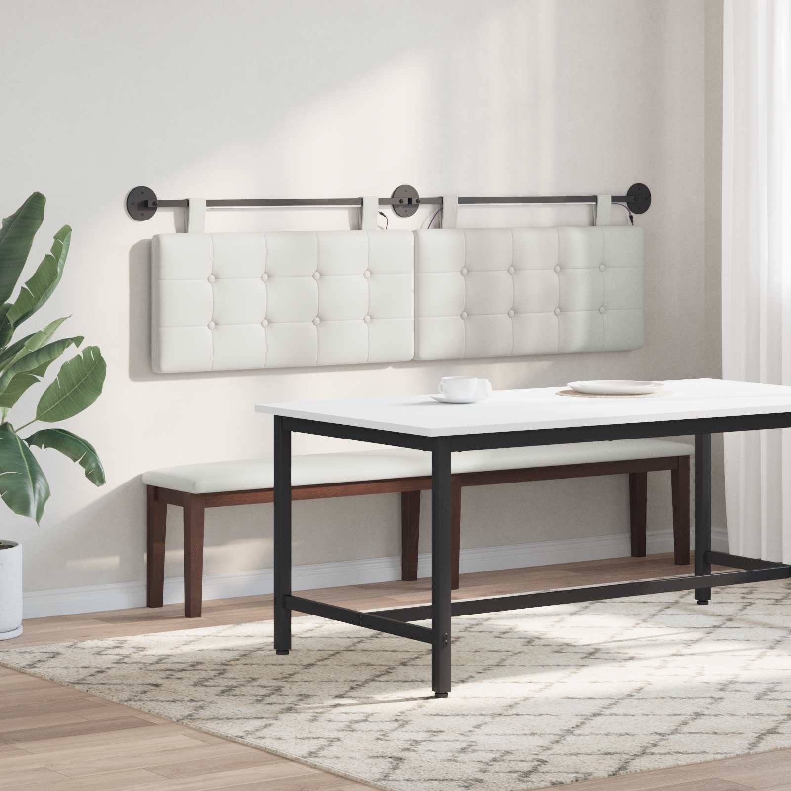 Tête de lit suspendue Avec lumière LED Blanc Simili cuir - XIOS
