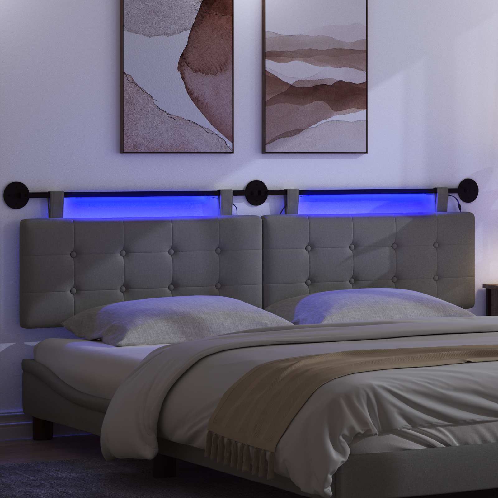 Tête de lit suspendue Avec lumière LED Gris foncé Tissu - XIOS