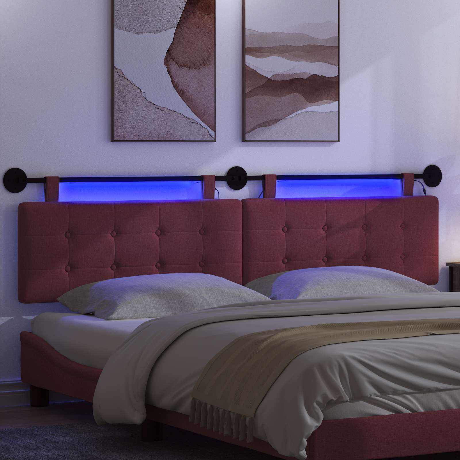 Tête de lit suspendue Avec lumière LED Bordeaux Tissu - XIOS