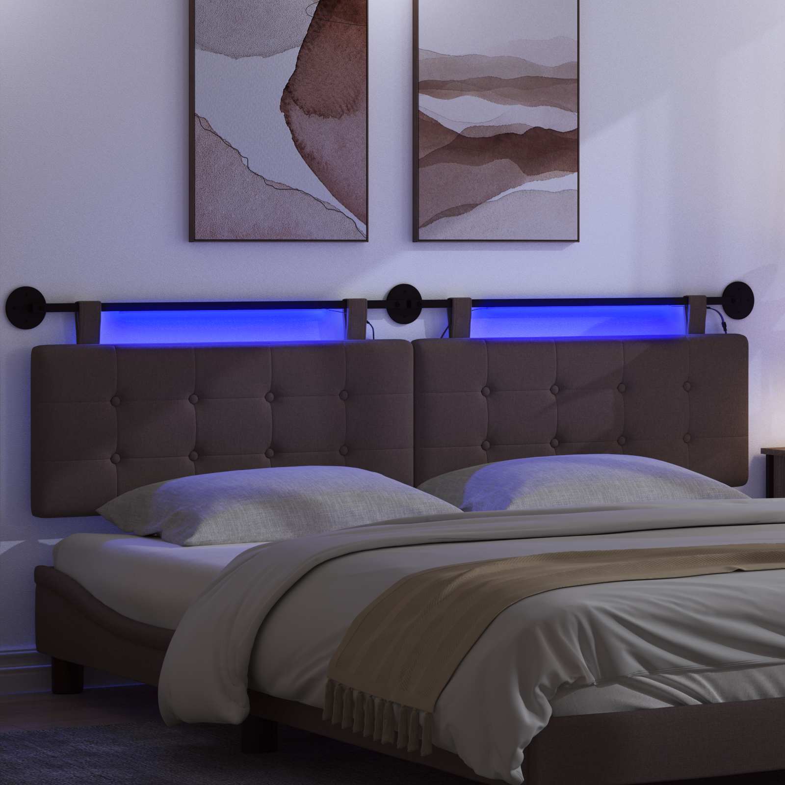 Tête de lit suspendue Avec lumière LED Marron foncé Tissu - XIOS