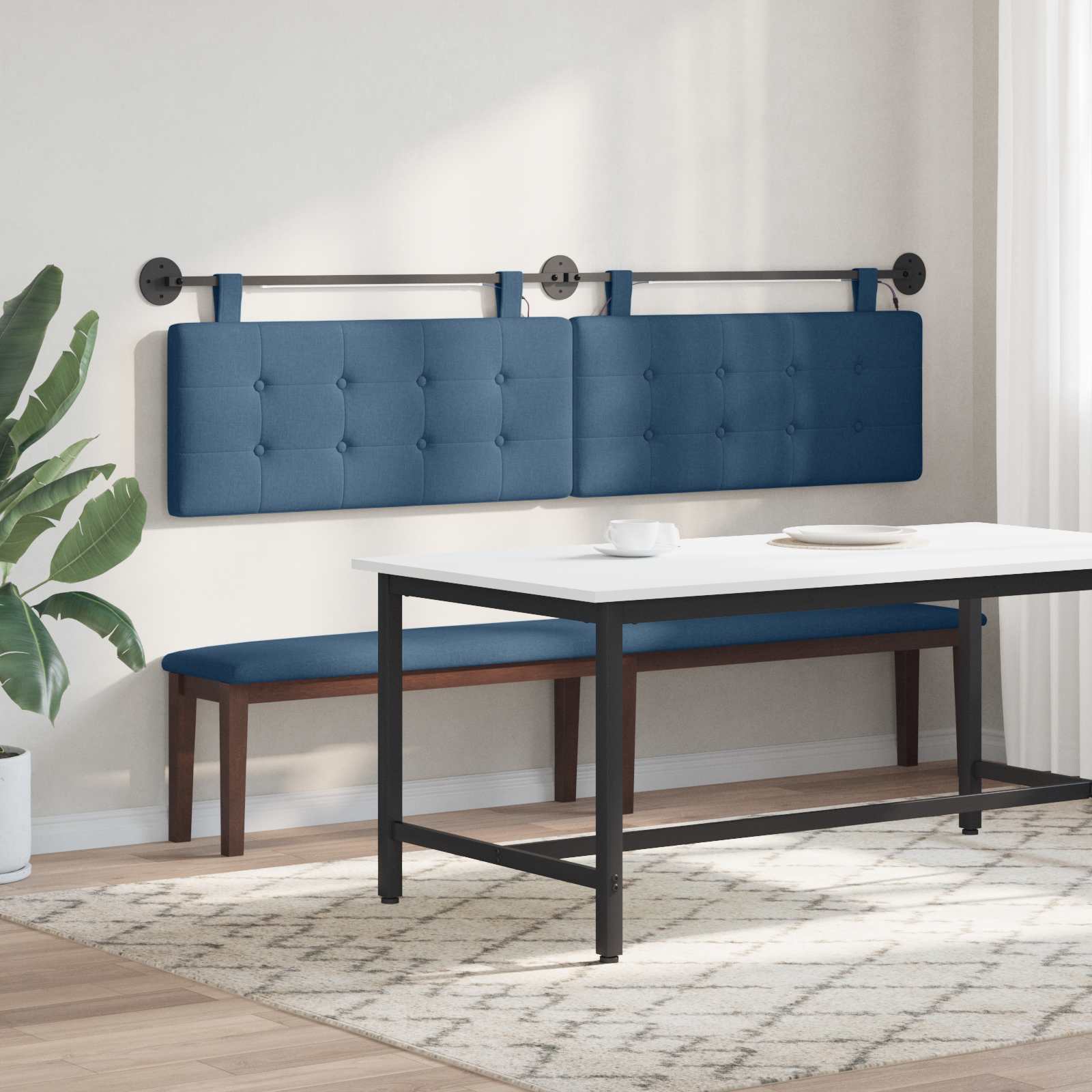 Tête de lit suspendue Avec lumière LED Bleu Tissu - XIOS