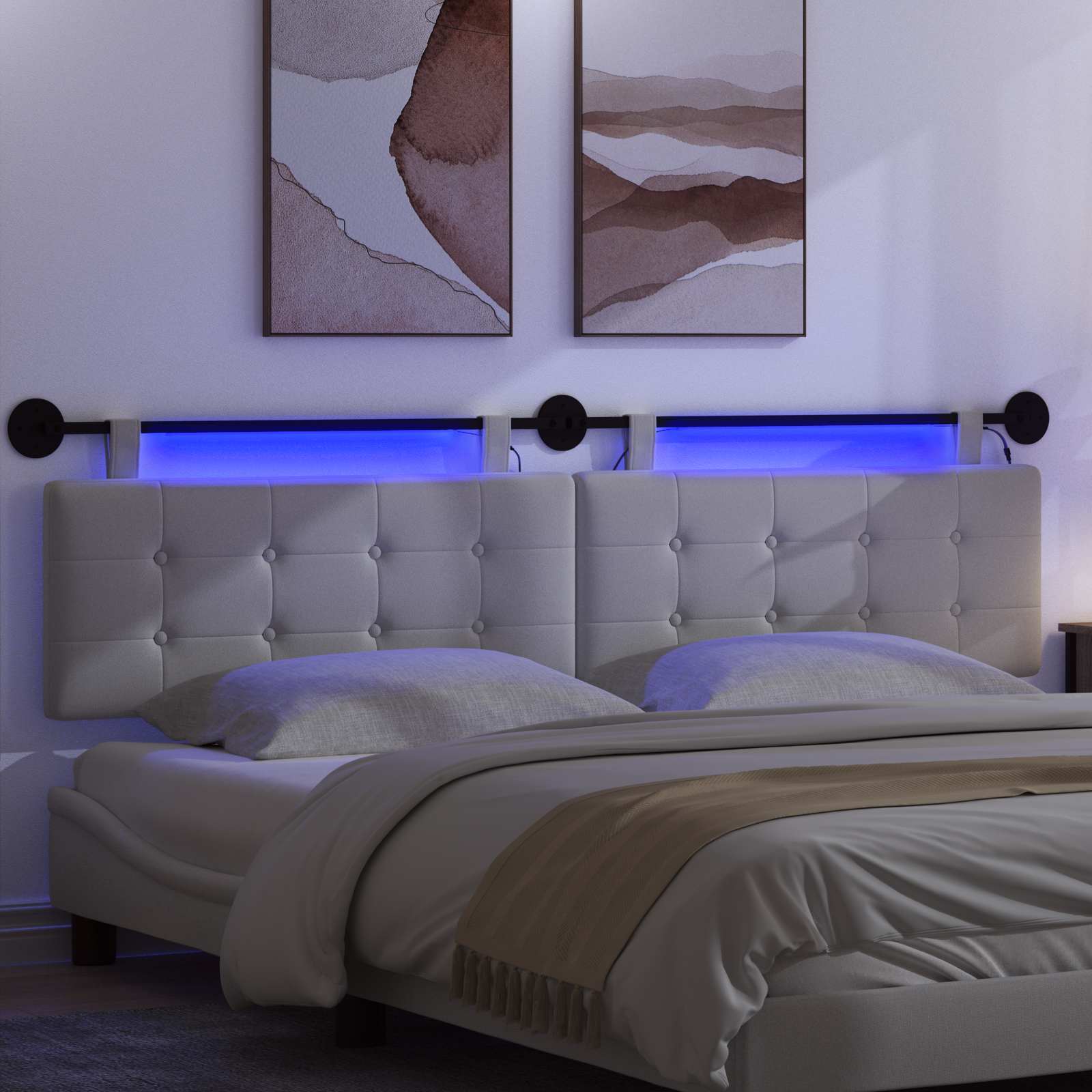 Tête de lit suspendue Avec lumière LED Blanc Tissu - XIOS
