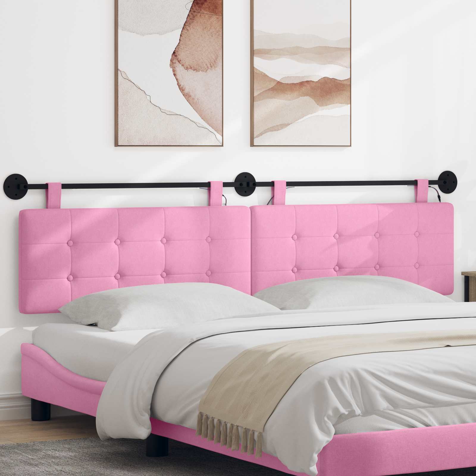 Tête de lit suspendue Avec lumière LED Rose Tissu - XIOS