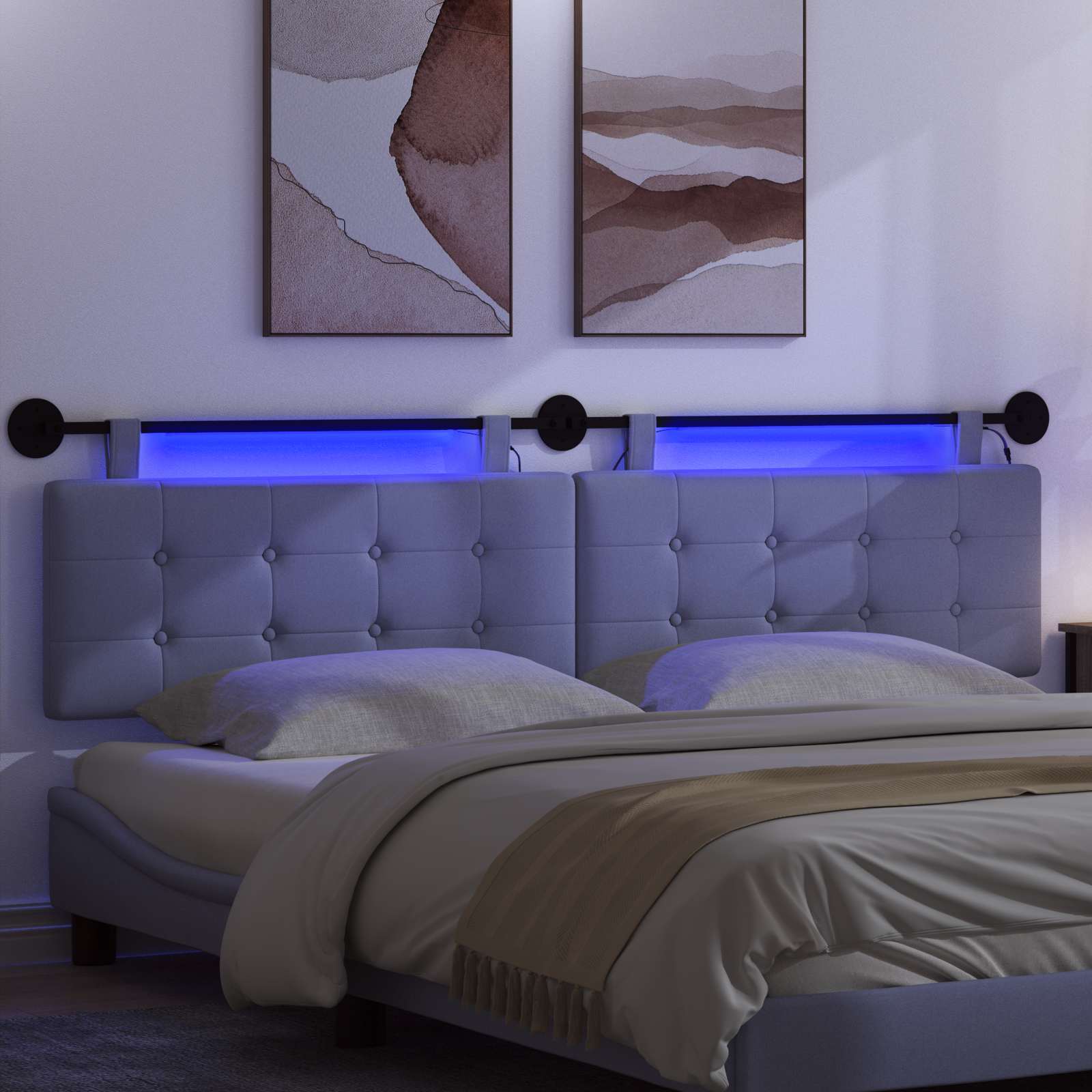 Tête de lit suspendue Avec lumière LED Bleu denim Tissu - XIOS