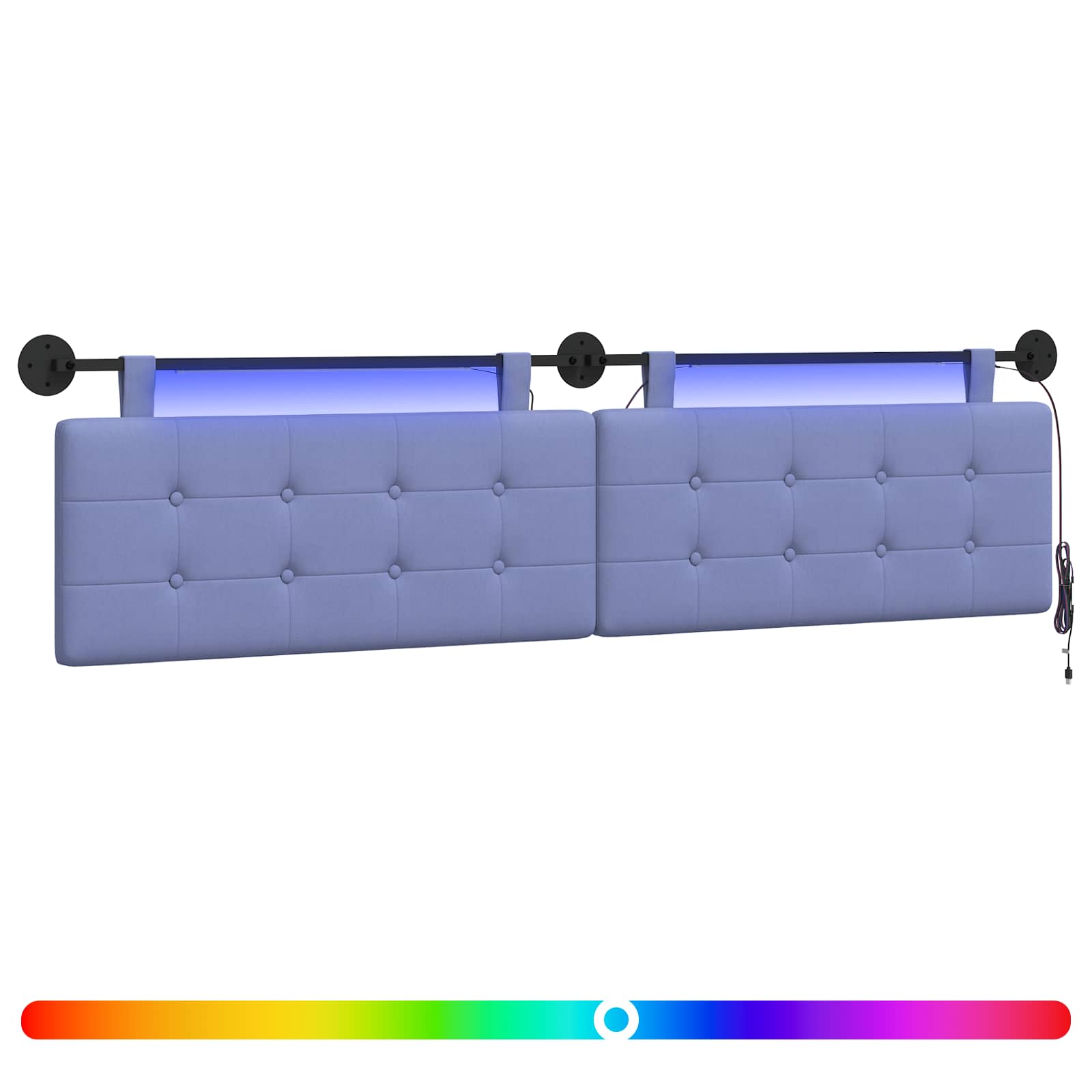 Tête de lit suspendue Avec lumière LED Bleu denim Tissu - XIOS
