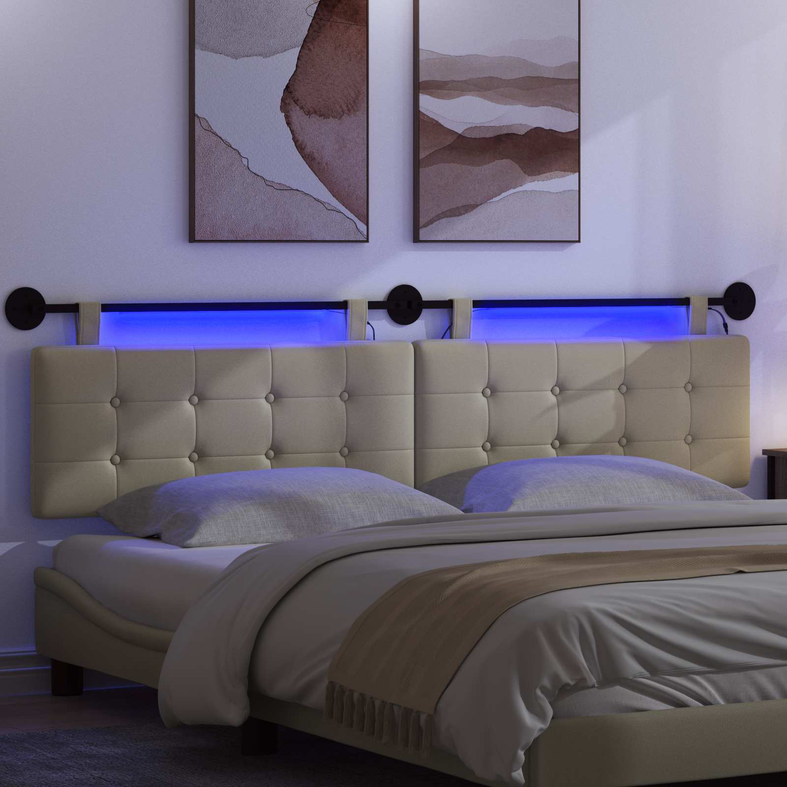 Tête de lit suspendue Avec lumière LED Crème Simili cuir - XIOS