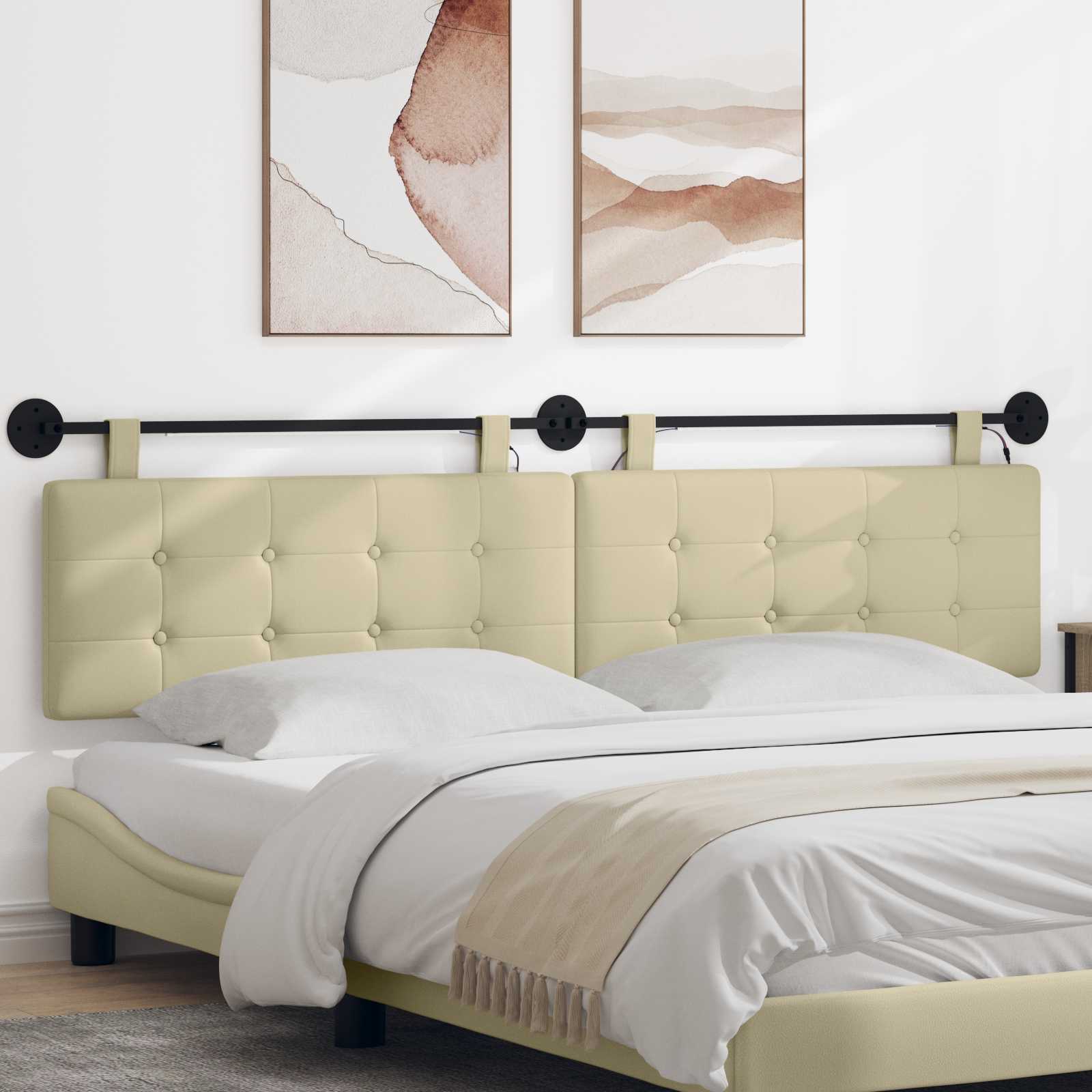 Tête de lit suspendue Avec lumière LED Crème Simili cuir - XIOS
