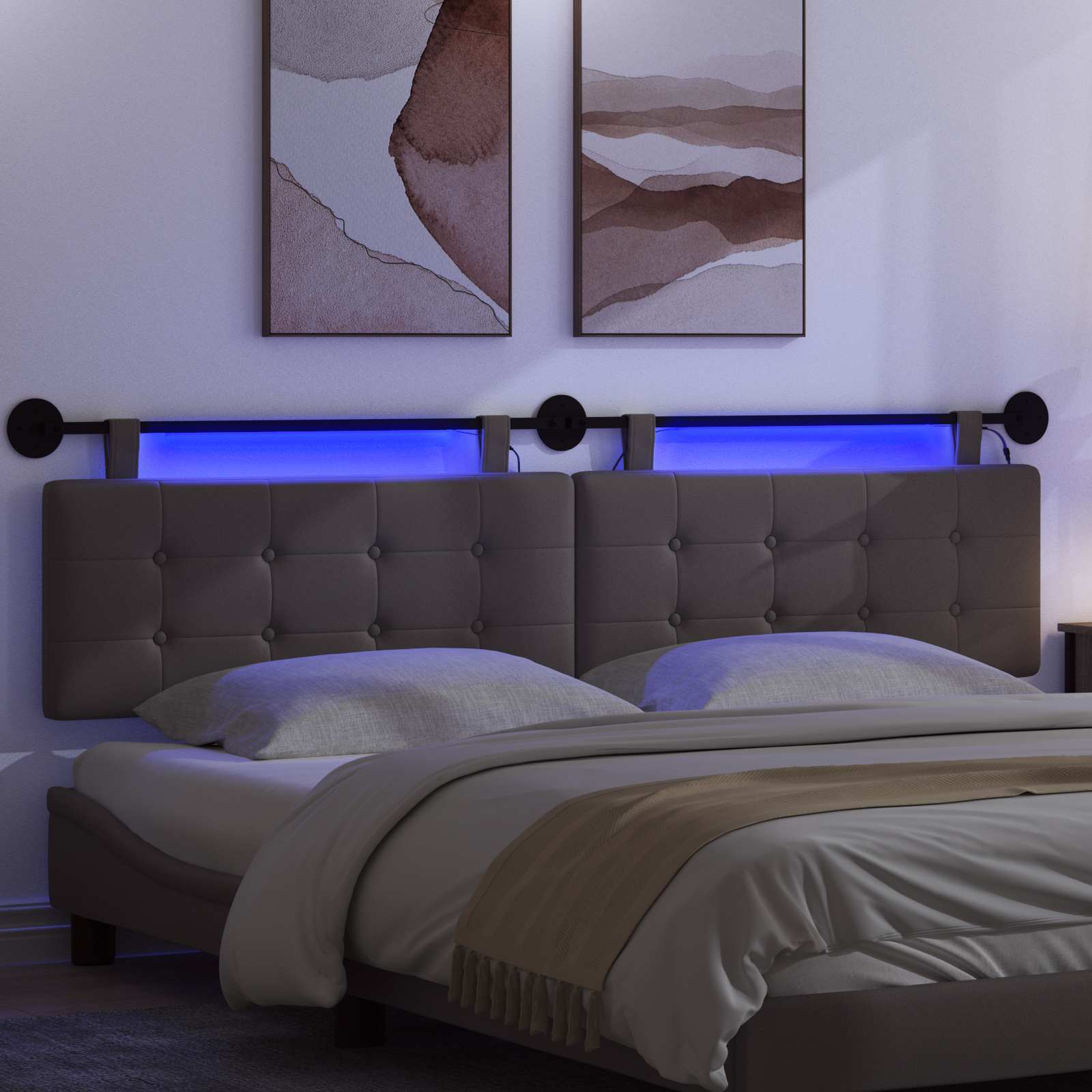 Tête de lit suspendue Avec lumière LED Gris Simili cuir - XIOS