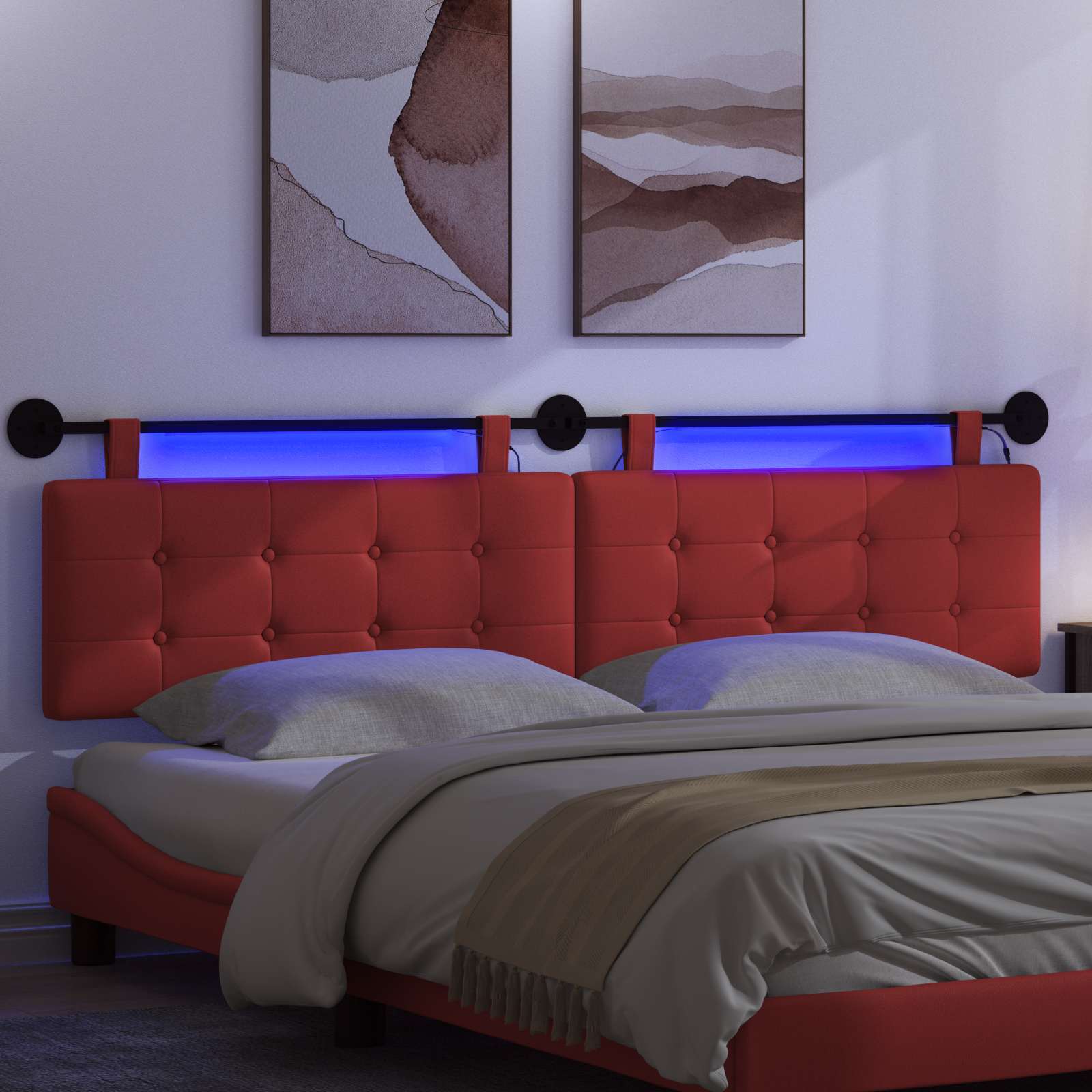 Tête de lit suspendue Avec lumière LED Rouge Simili cuir - XIOS