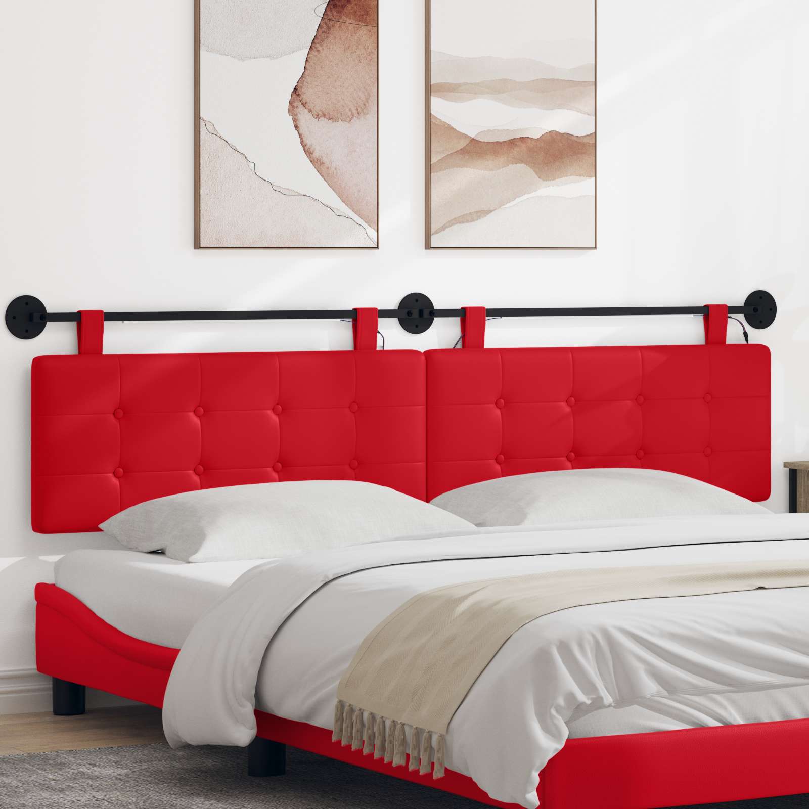 Tête de lit suspendue Avec lumière LED Rouge Simili cuir - XIOS