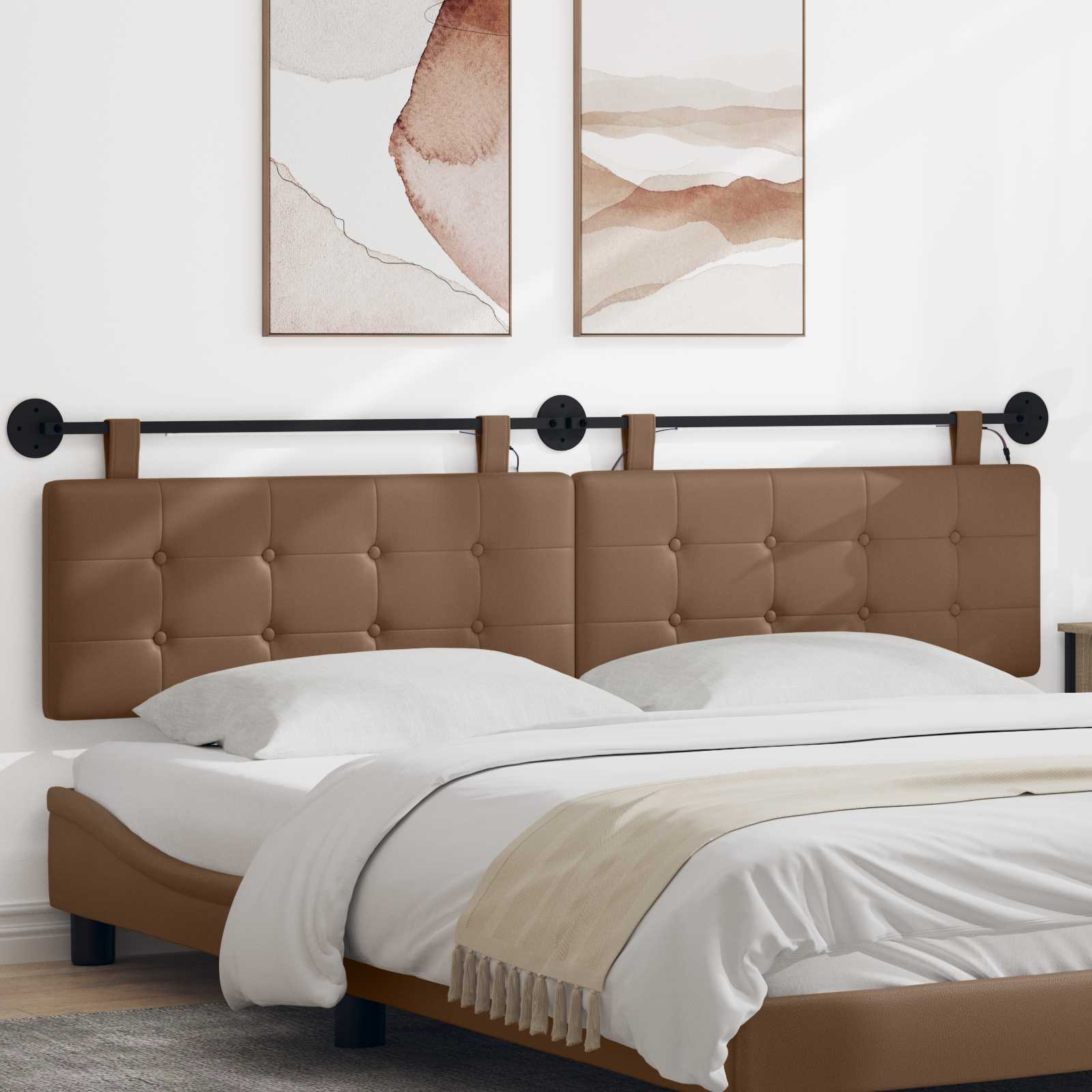 Tête de lit suspendue Avec lumière LED Cappuccino Simili cuir - XIOS