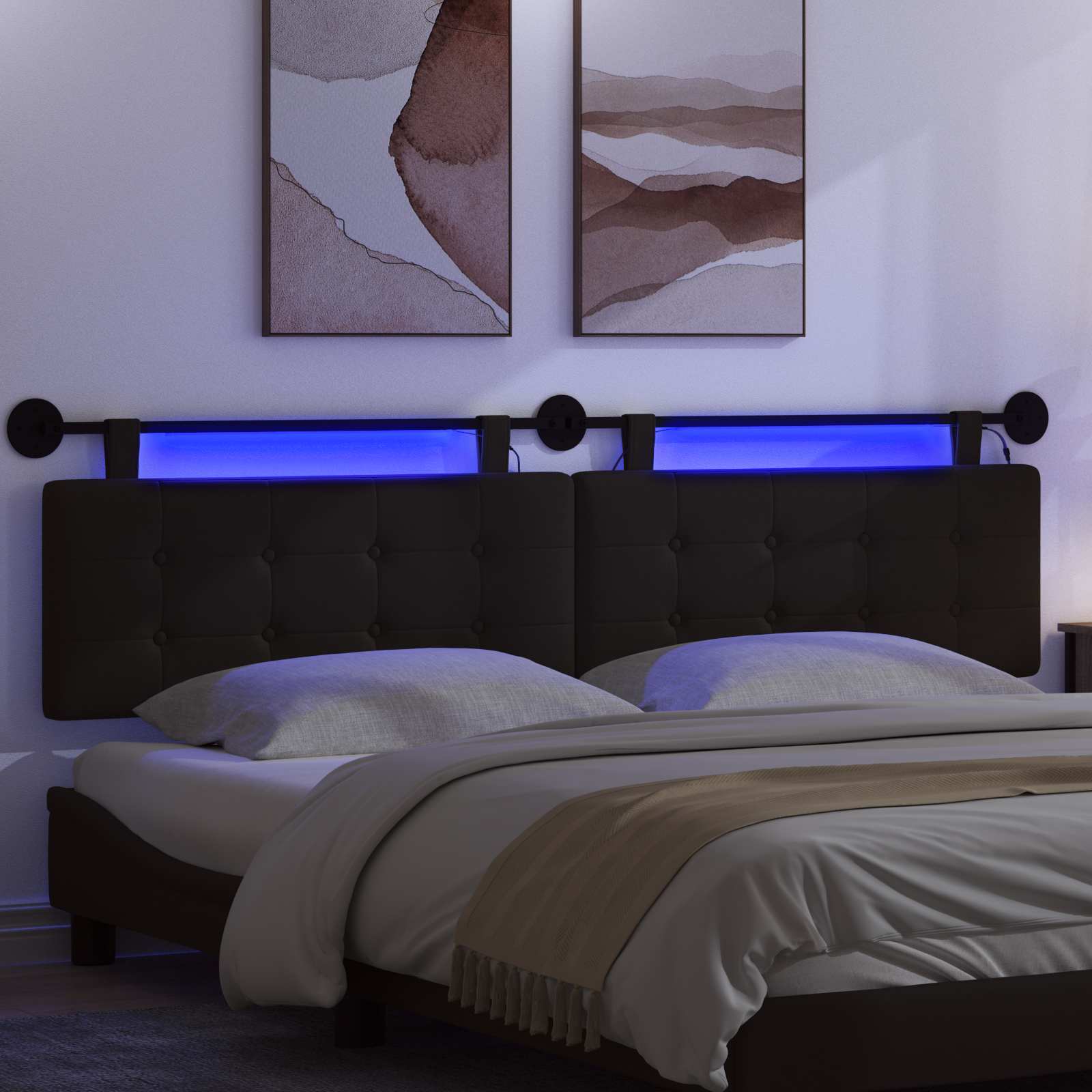 Tête de lit suspendue Avec lumière LED Noir Simili cuir - XIOS