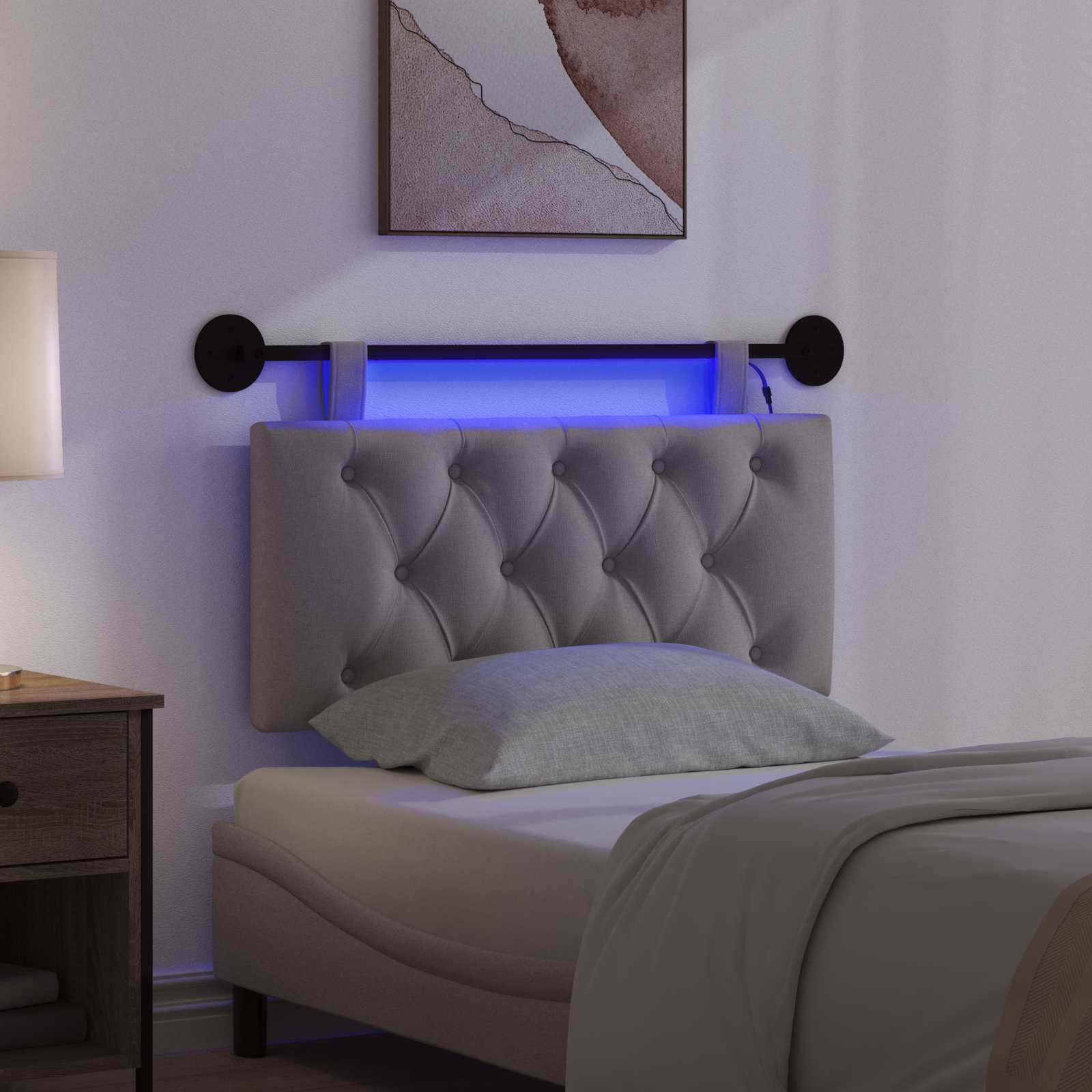 Tête de lit suspendue Avec lumière LED Taupe Tissu - XIOS