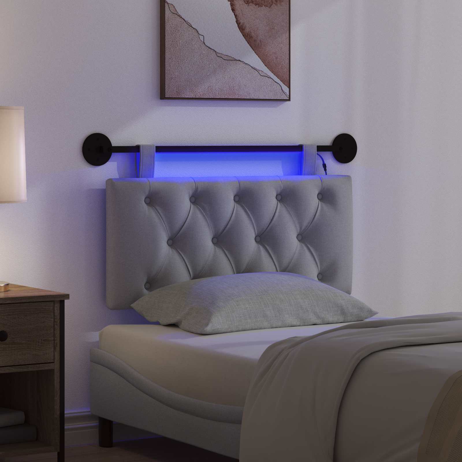 Tête de lit suspendue Avec lumière LED Gris clair Tissu - XIOS