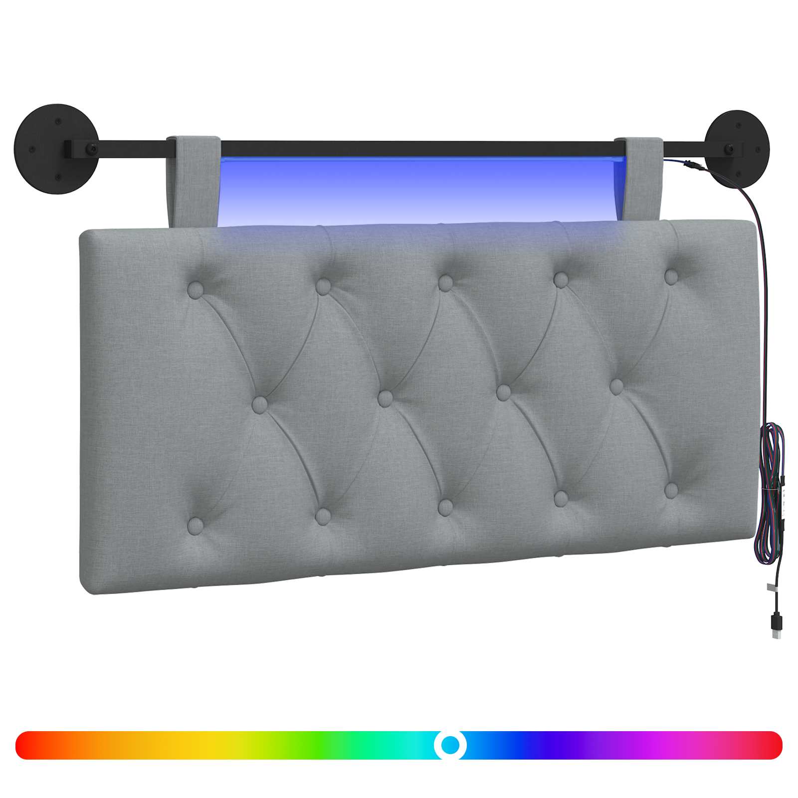 Tête de lit suspendue Avec lumière LED Gris clair Tissu - XIOS
