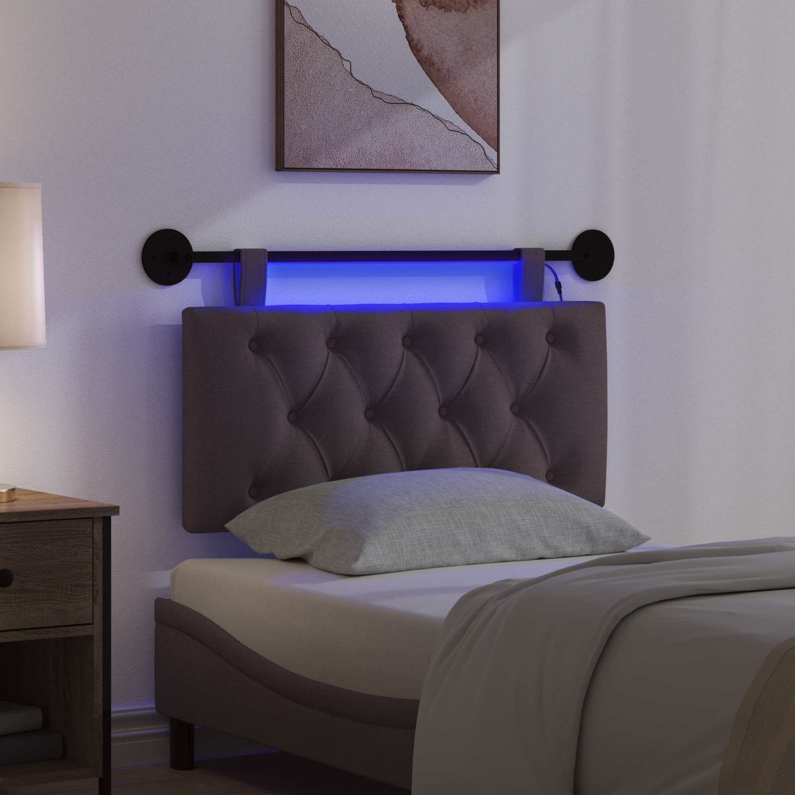Tête de lit suspendue Avec lumière LED Marron foncé Tissu - XIOS