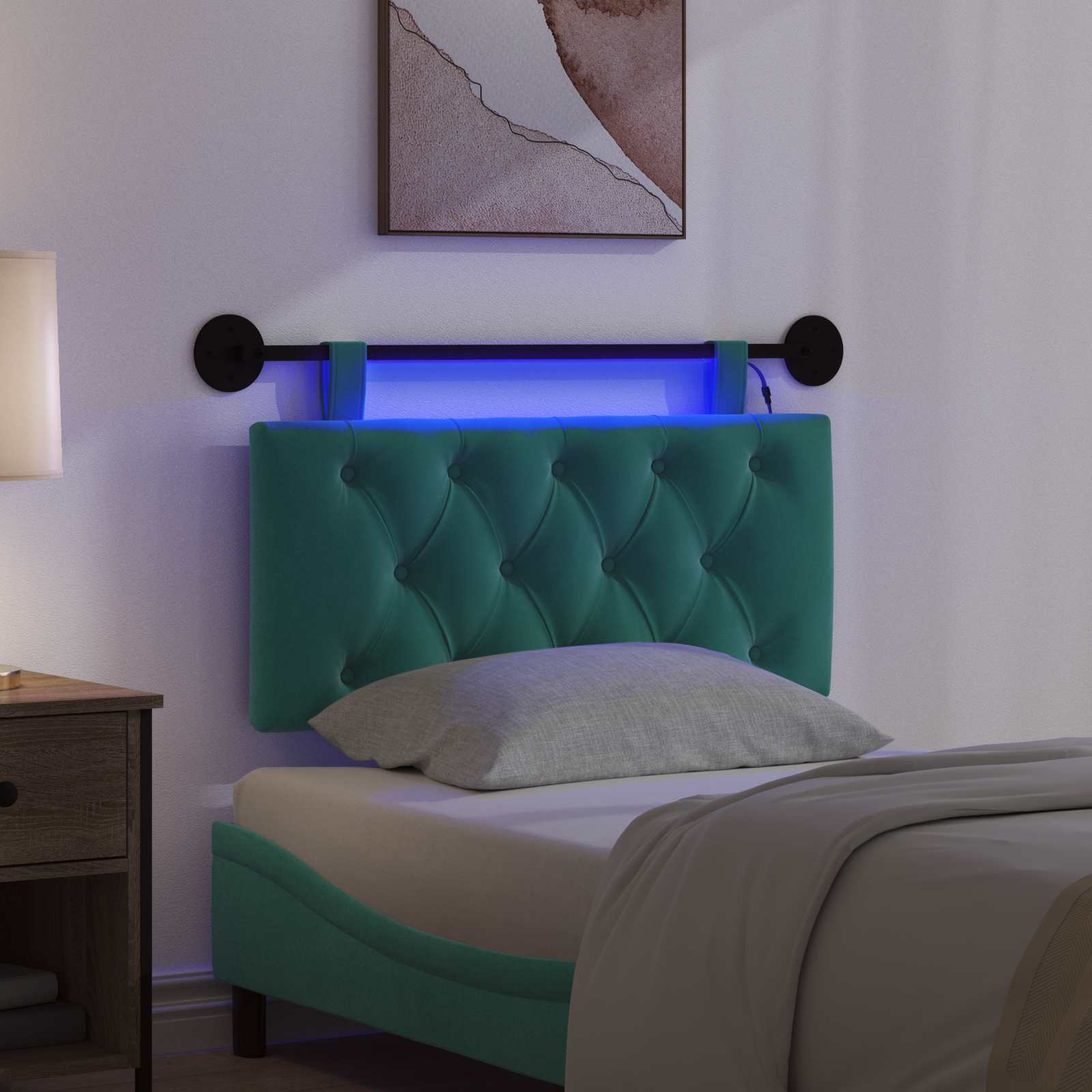 Tête de lit suspendue Avec lumière LED Turquoise Velours - XIOS