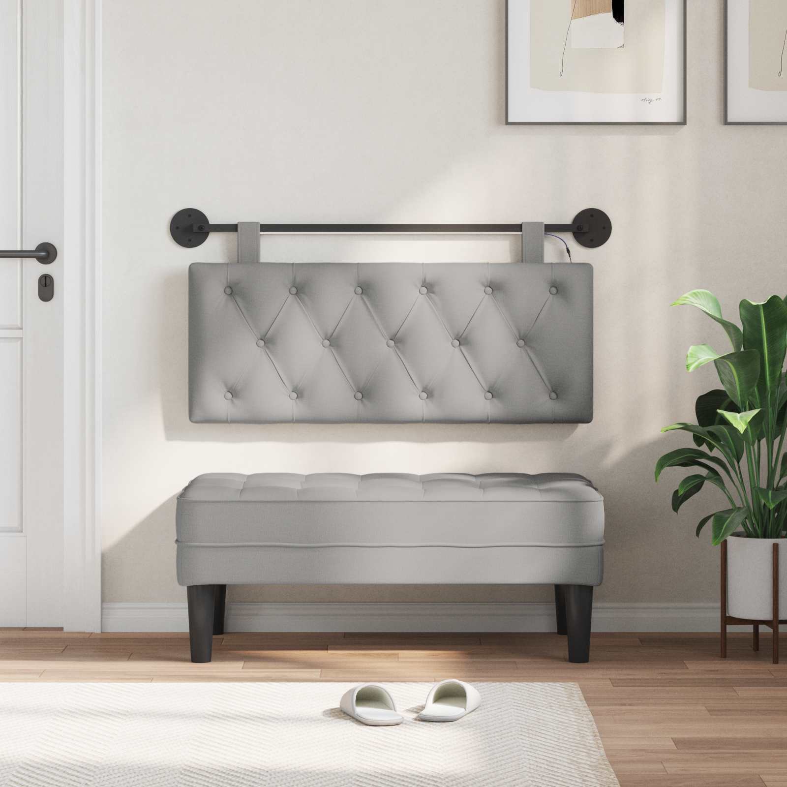 Tête de lit suspendue Avec lumière LED Gris nuage Tissu - XIOS