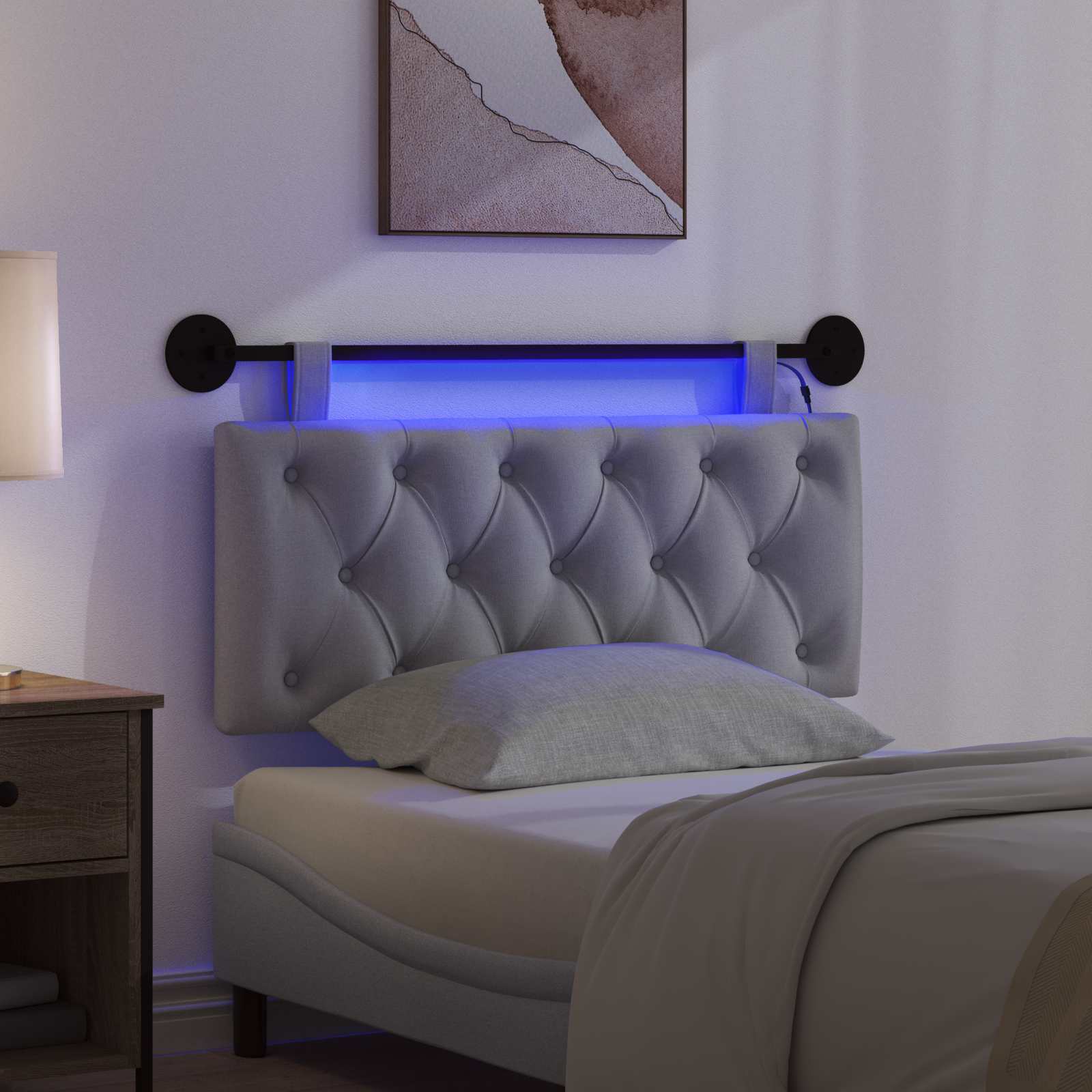 Tête de lit suspendue Avec lumière LED Gris clair Tissu - XIOS