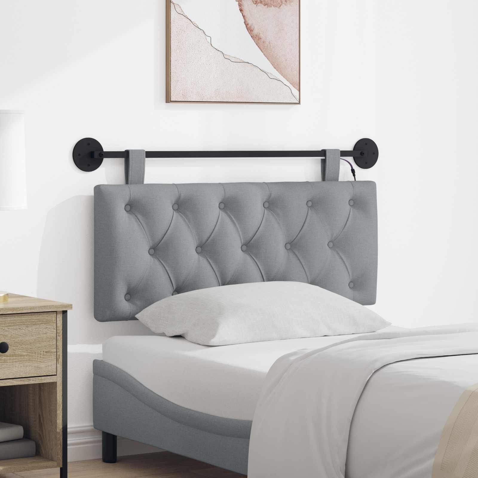 Tête de lit suspendue Avec lumière LED Gris clair Tissu - XIOS