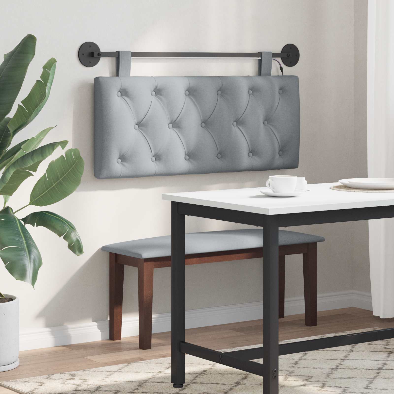 Tête de lit suspendue Avec lumière LED Gris clair Tissu - XIOS