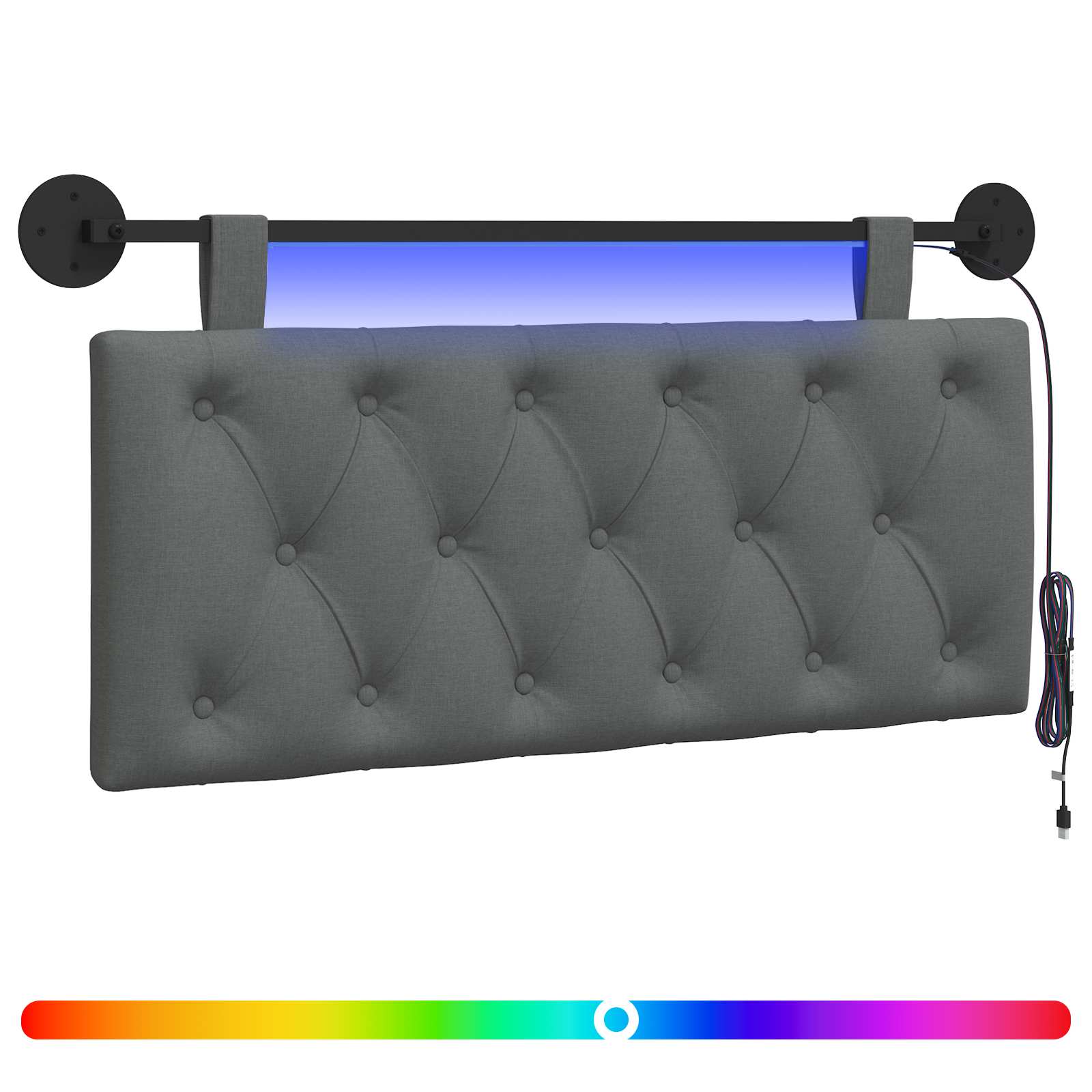 Tête de lit suspendue Avec lumière LED Gris foncé Tissu - XIOS