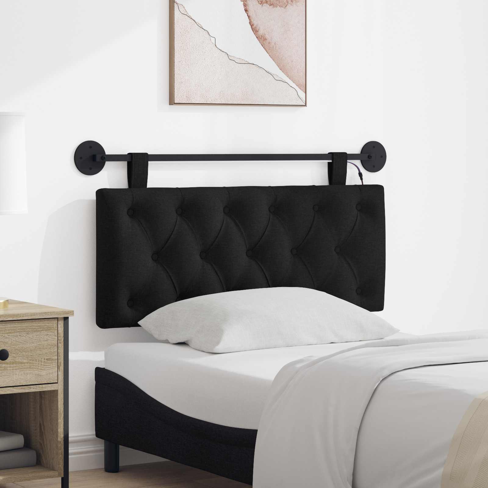 Tête de lit suspendue Avec lumière LED Noir Tissu - XIOS