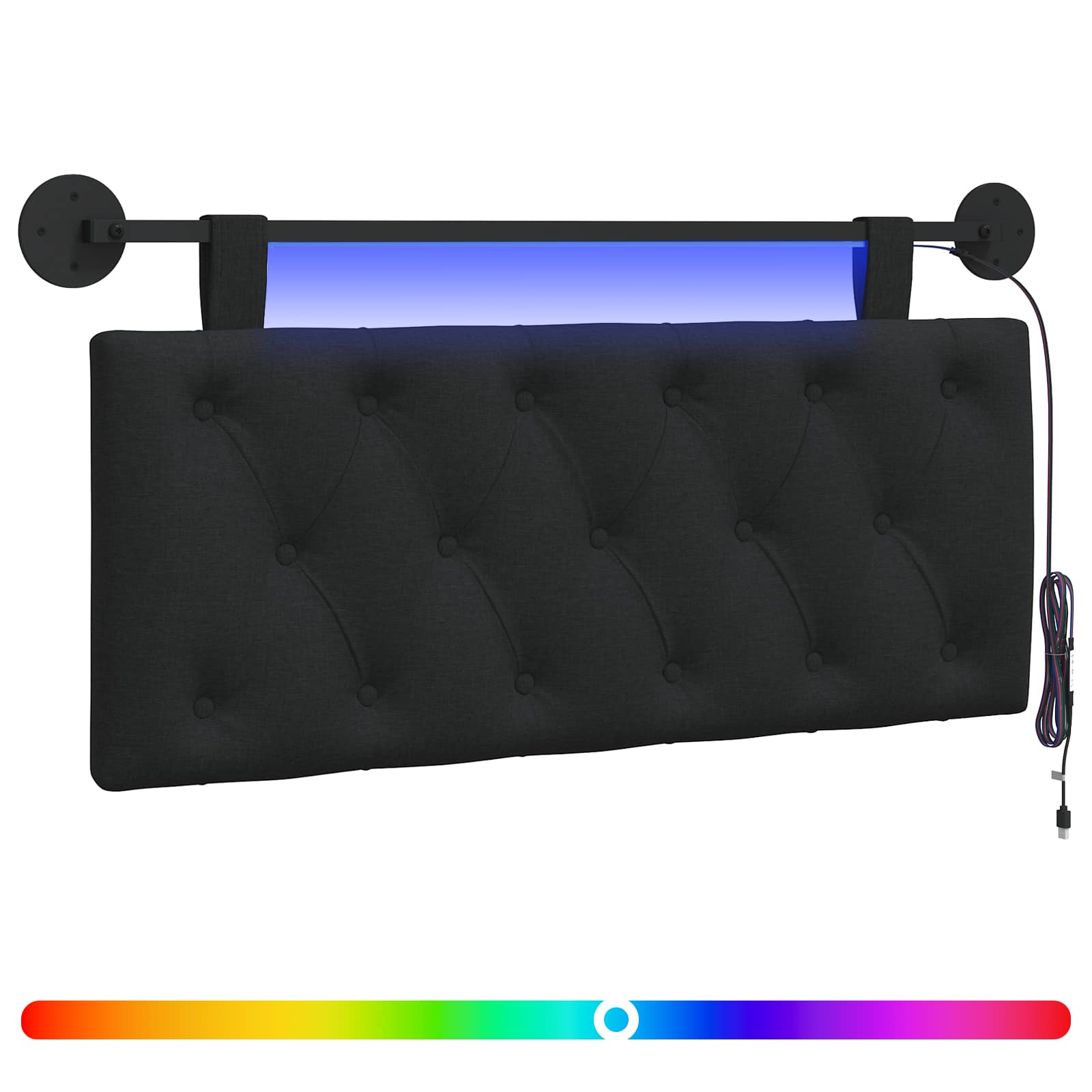 Tête de lit suspendue Avec lumière LED Noir Tissu - XIOS