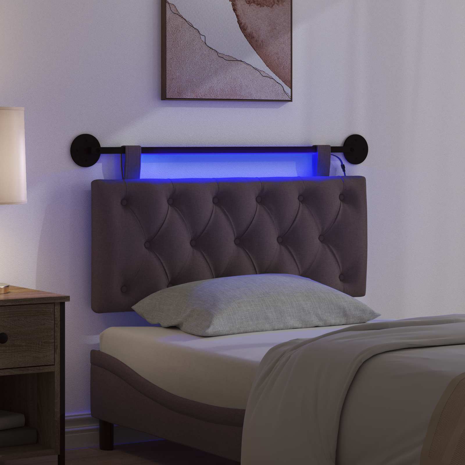 Tête de lit suspendue Avec lumière LED Marron foncé Tissu - XIOS