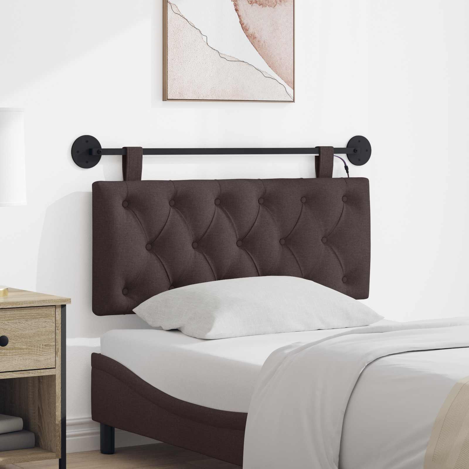 Tête de lit suspendue Avec lumière LED Marron foncé Tissu - XIOS