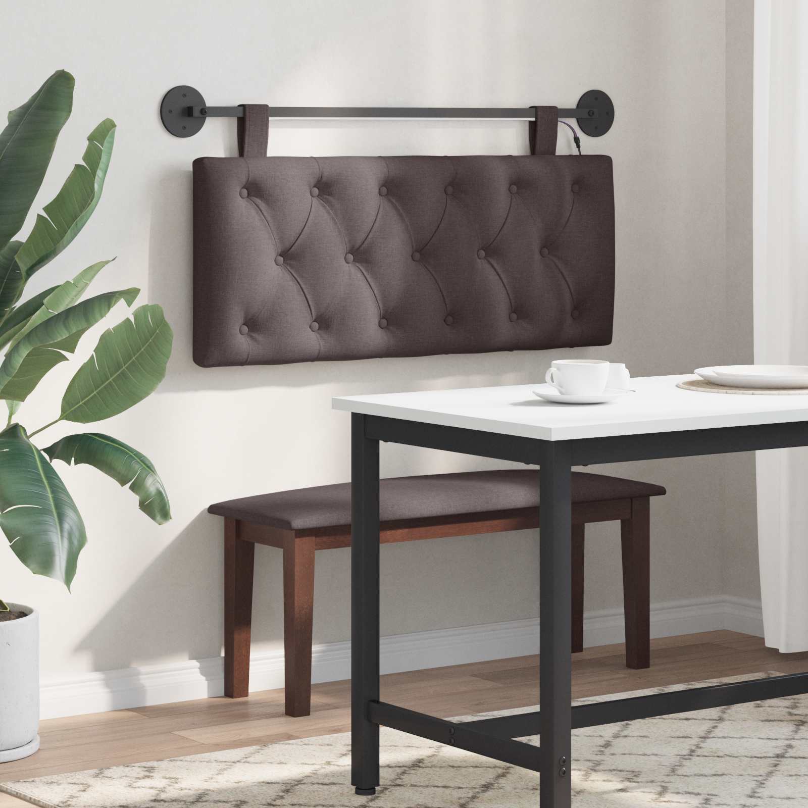 Tête de lit suspendue Avec lumière LED Marron foncé Tissu - XIOS
